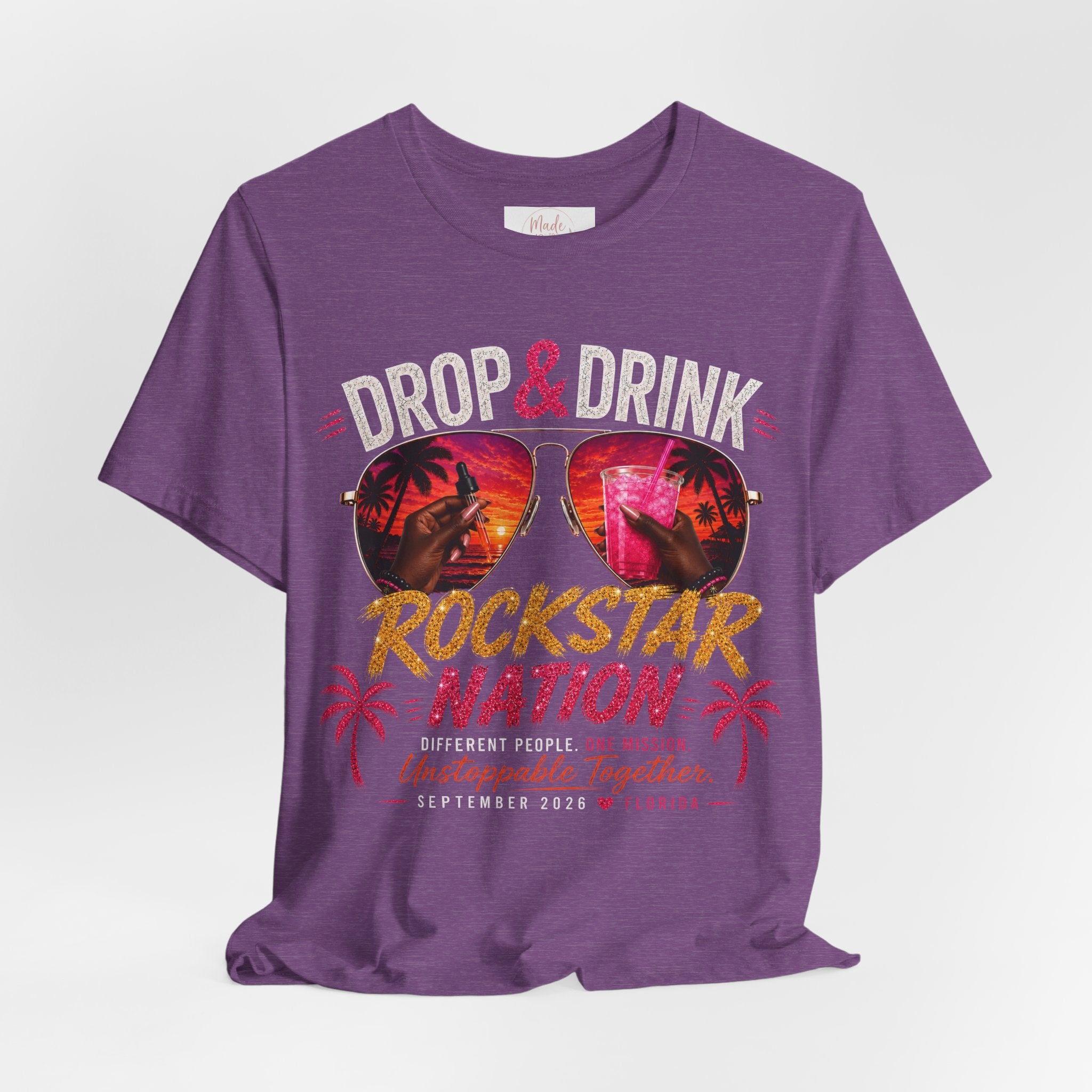 Dark Complexion (women) of Team White Drop & Drink Beach T‑Shirt –  Sunglasses Graphic