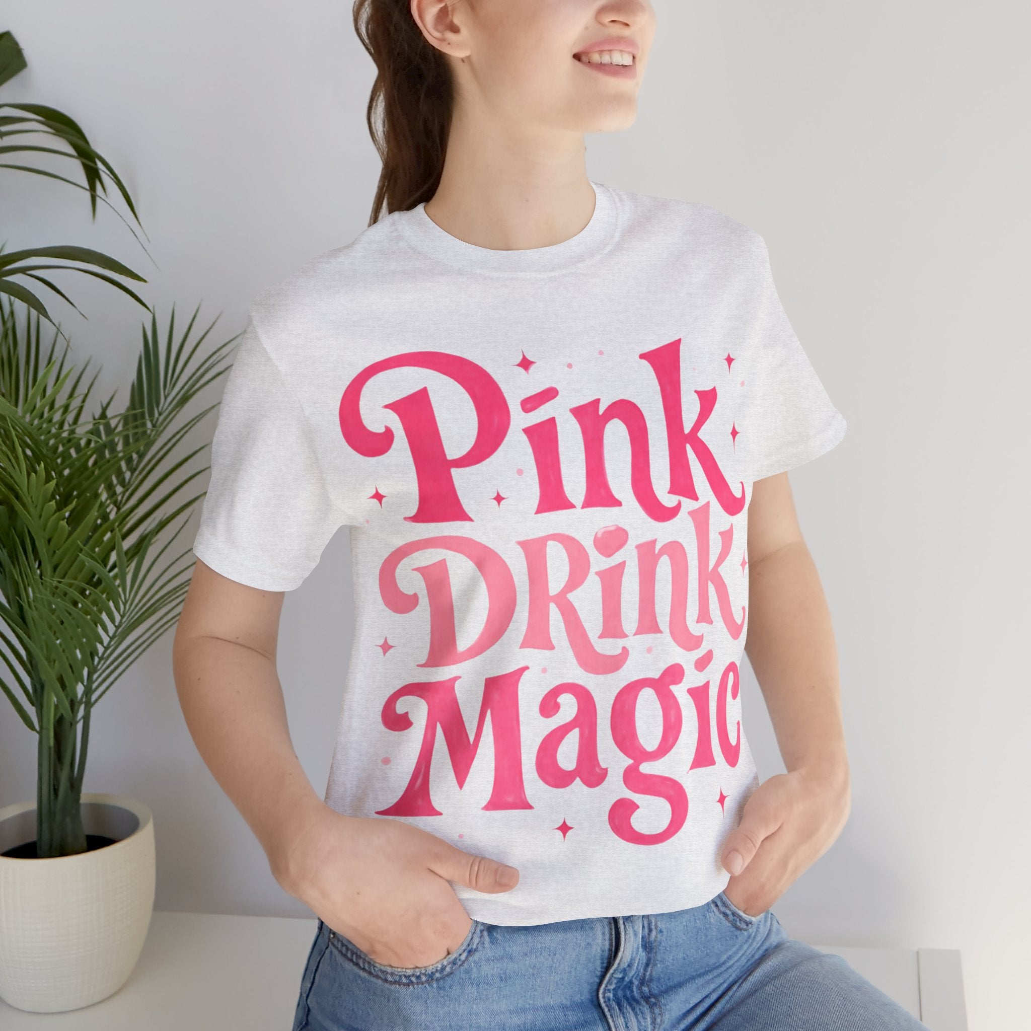 Pink Drink Magic Tee — Cute Retro Script Graphic T-Shirt