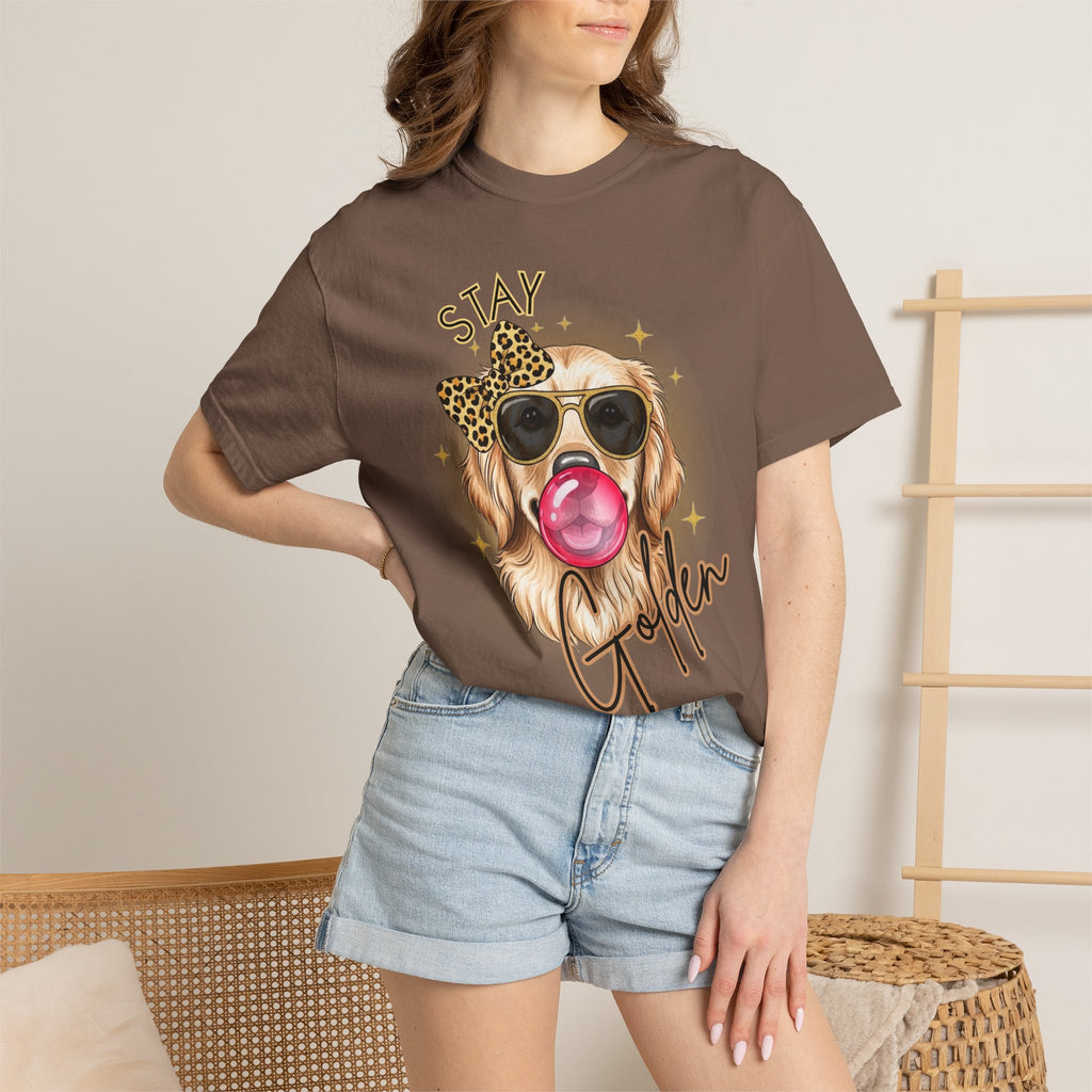 Stay Golden Retriever Shirt, Cute Dog Graphic Tee, Positive Vibes Energy, Bubble Gum Dog T Shirt, Aesthetic Pet Lover Gift, Gift for Her