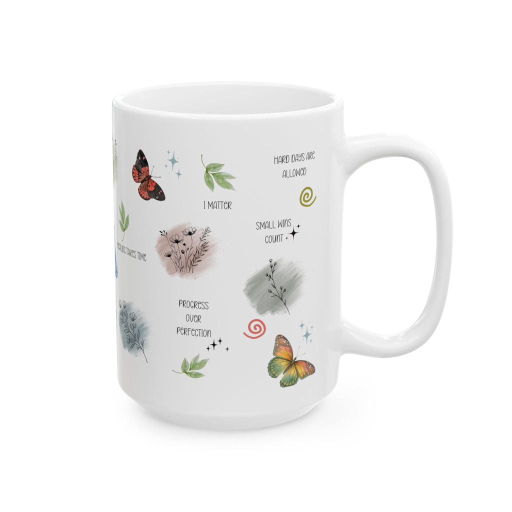 Butterflies and Botanicals Affirmations Mug Ceramic Coffee Cup Daily Reminders Gift Mental Health Awareness kitchen Gift for Her