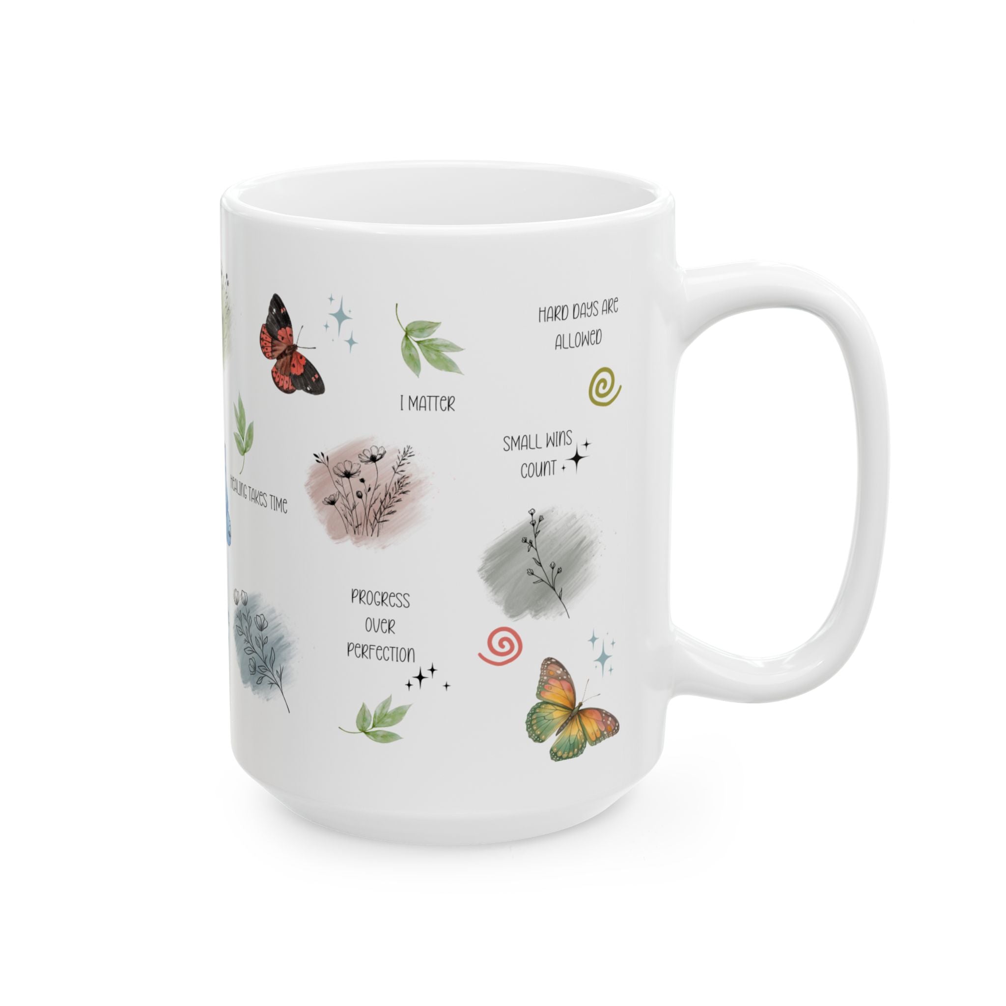 Butterflies and Botanicals Affirmations Mug Ceramic Coffee Cup Daily Reminders Gift Mental Health Awareness kitchen Gift for Her