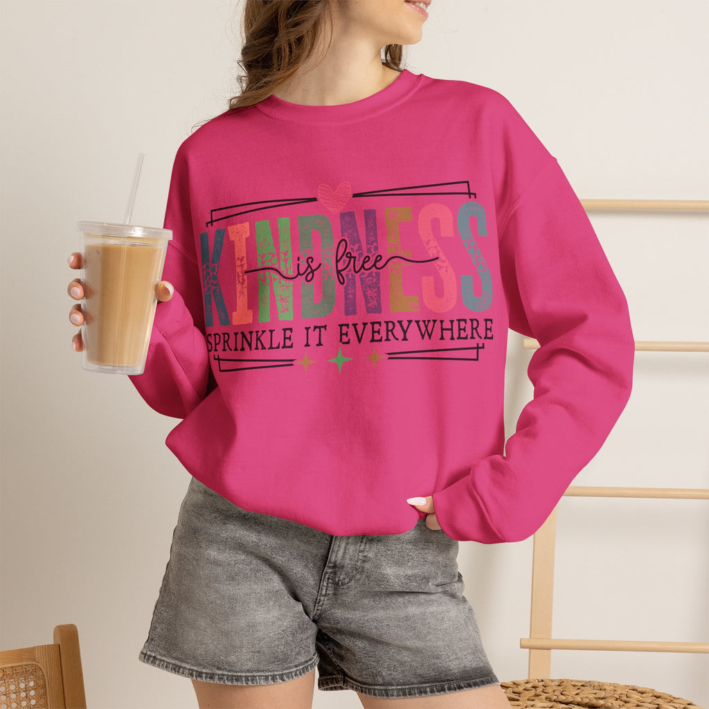Kindness Is Free Sweatshirt, Retro Pastel Graphic Crewneck, Inspirational Teacher Gift, Gildan 18000 Cozy Fun Pullover