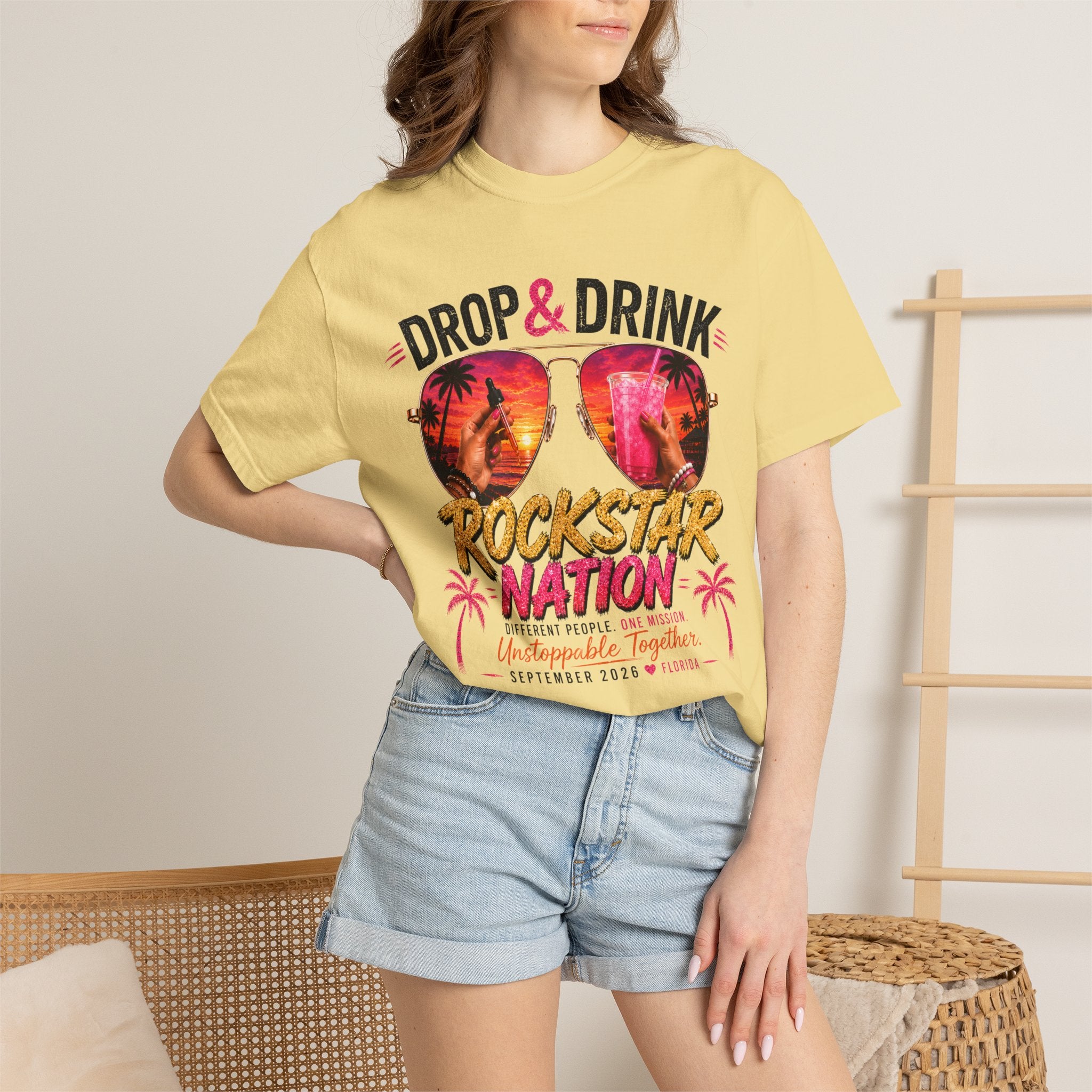 Unisex Drop & Drink Change Lives T-Shirt — Firefighter Sunglasses Graphic Tee