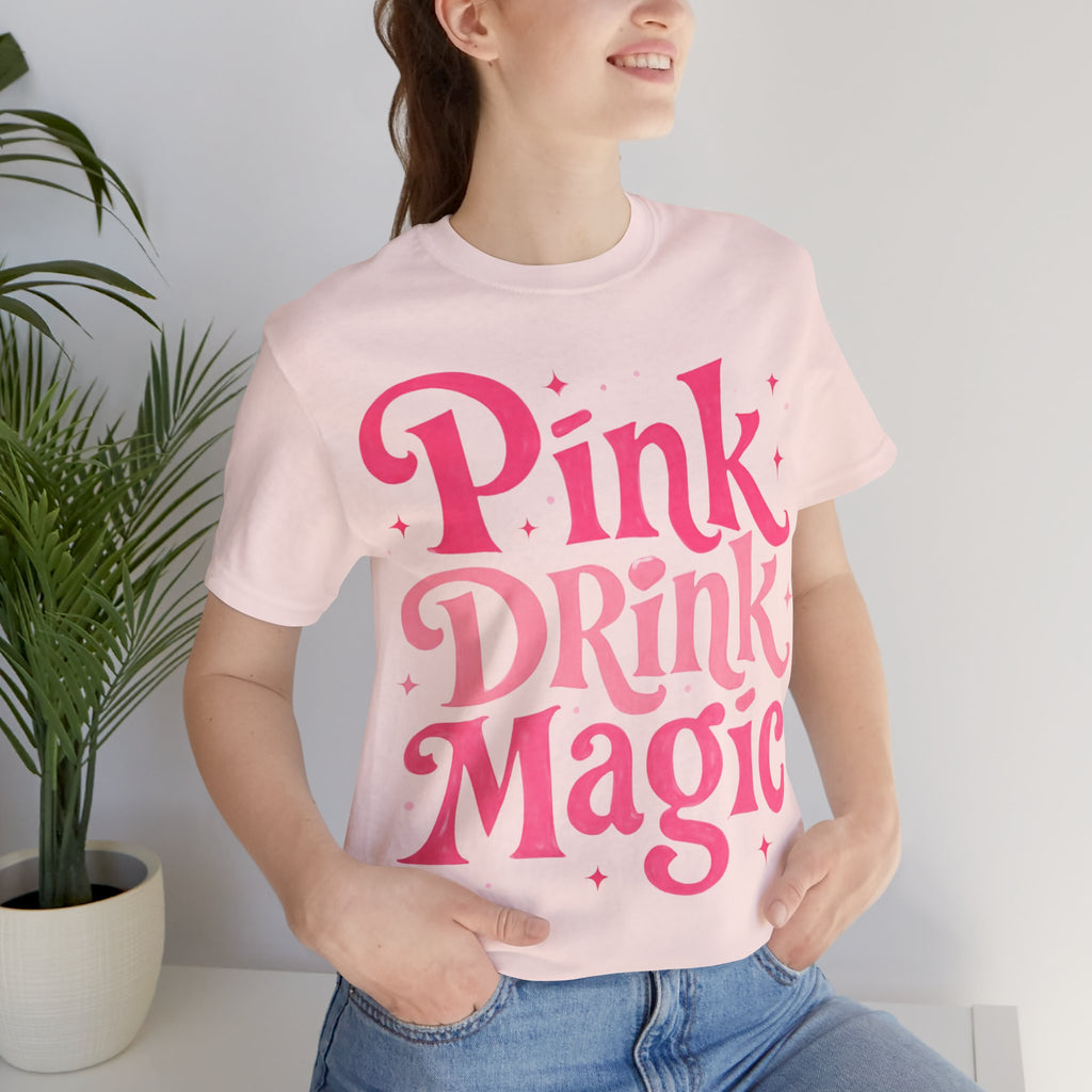 Pink Drink Magic Tee — Cute Retro Script Graphic T-Shirt