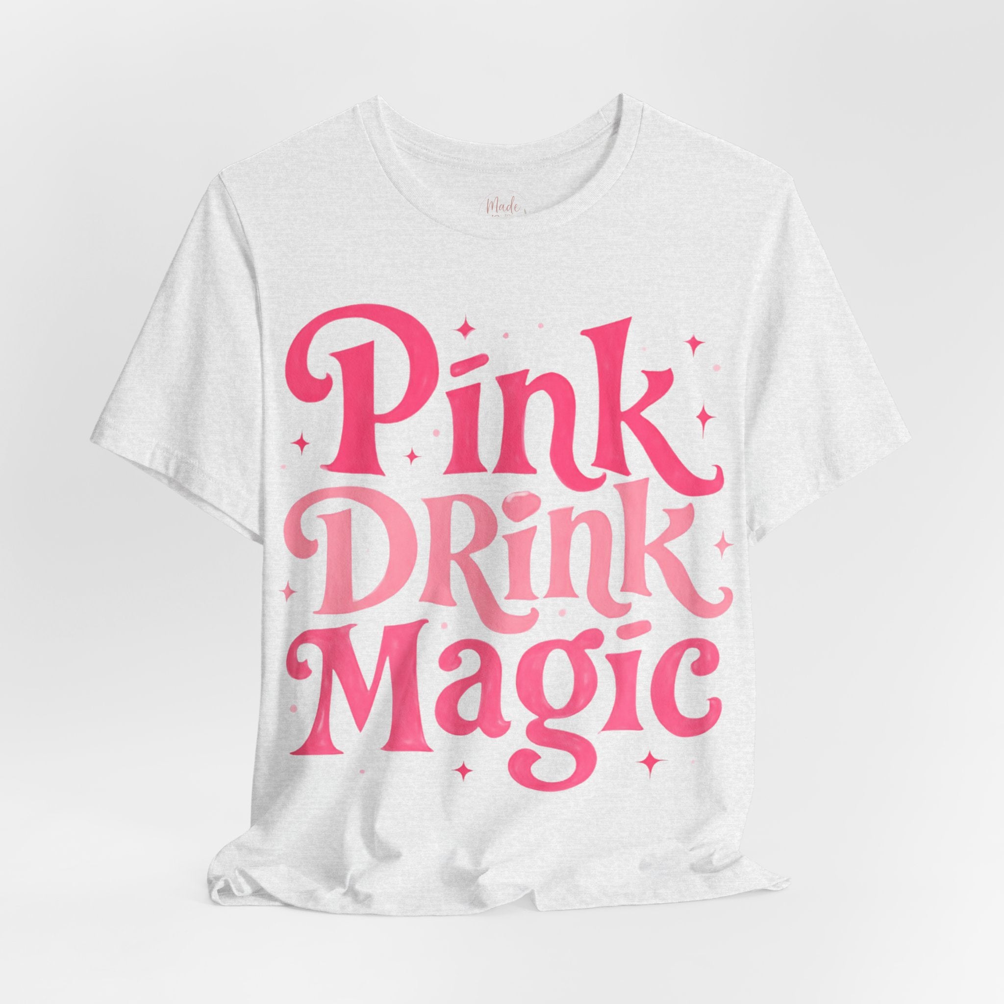 Pink Drink Magic Tee — Cute Retro Script Graphic T-Shirt