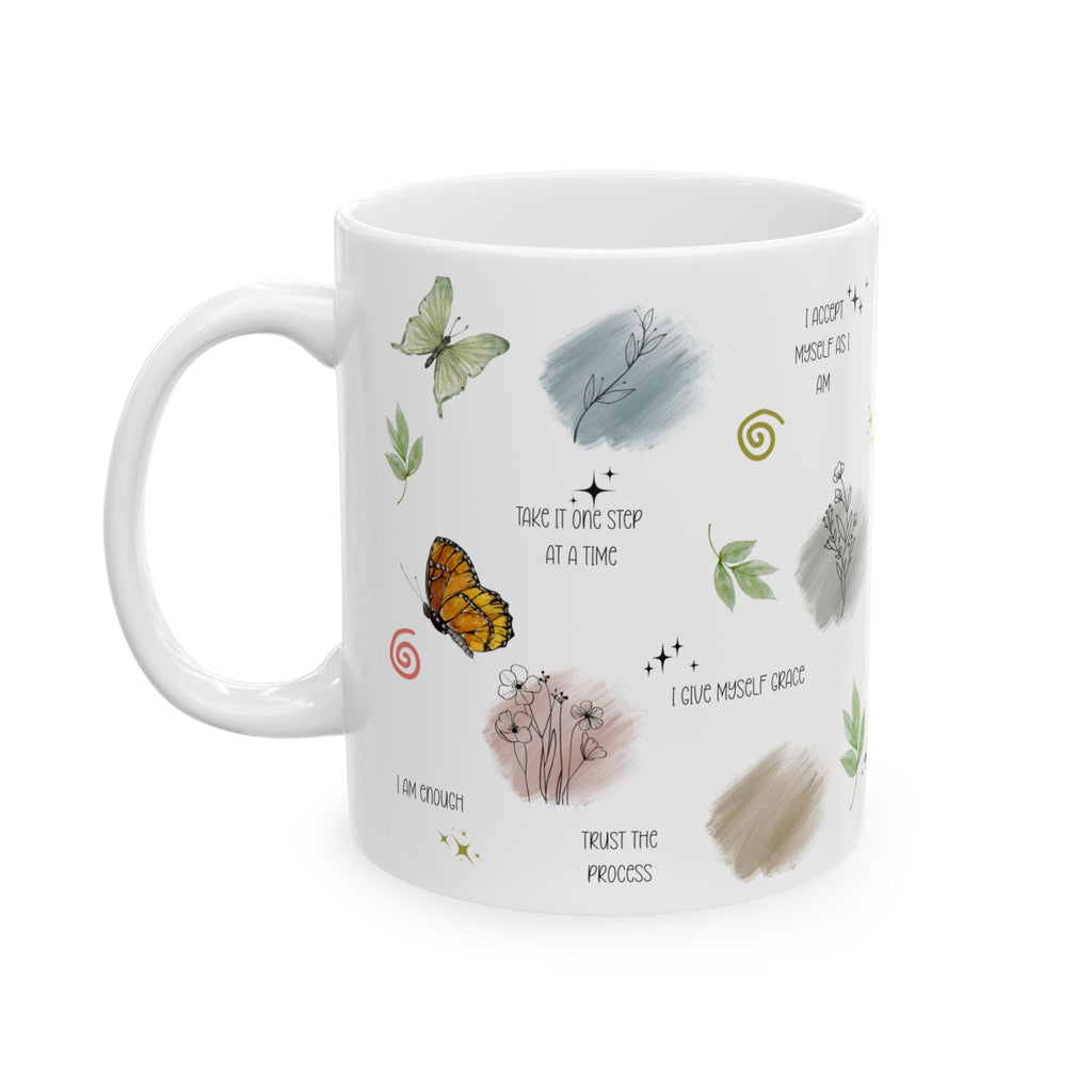 Butterflies and Botanicals Affirmations Mug Ceramic Coffee Cup Daily Reminders Gift Mental Health Awareness kitchen Gift for Her