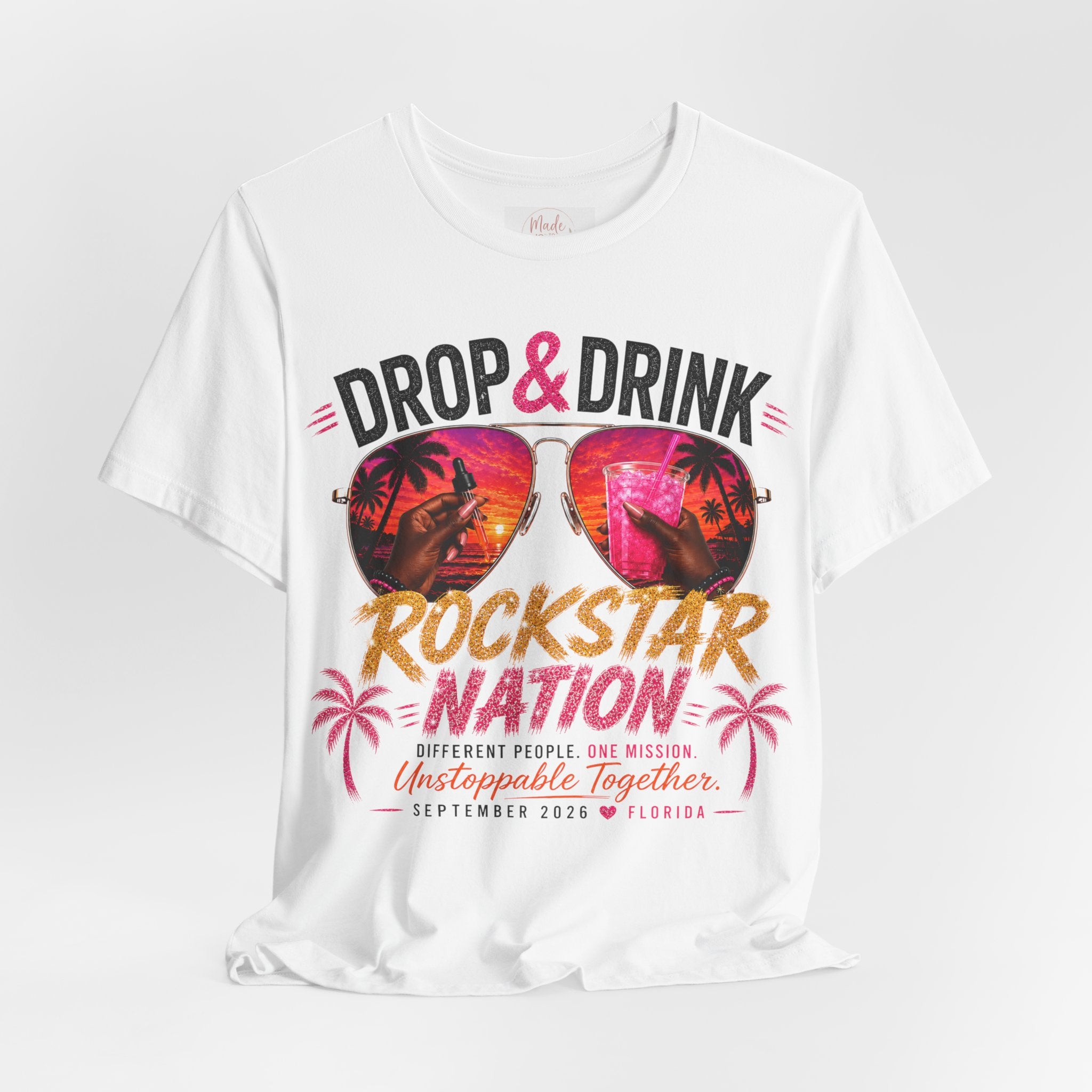 Dark Complexion (women) of Team Black Drop & Drink Beach T‑Shirt –  Sunglasses Graphic