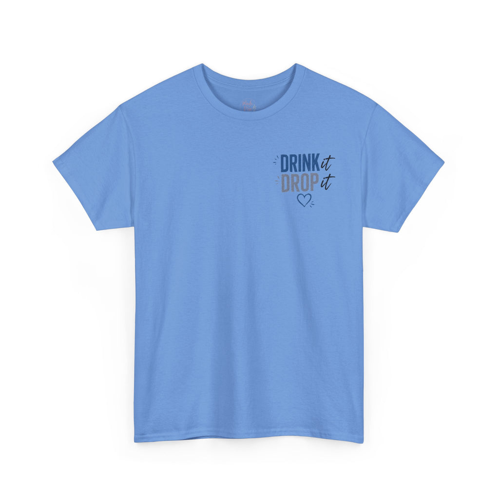 Blue Drink Drop Heart Tee — Cute Minimalist Coffee Graphic T‑Shirt