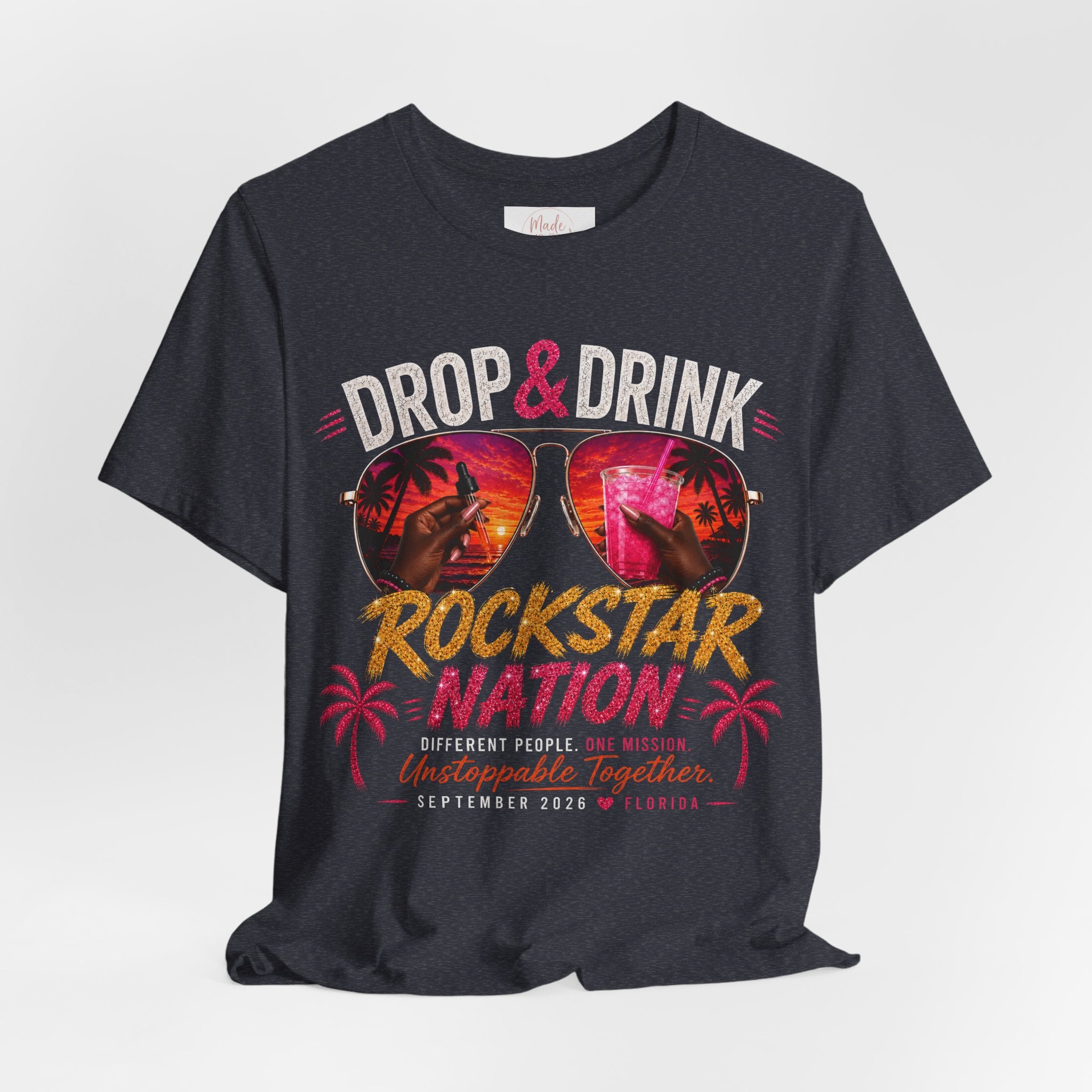 Dark Complexion (women) of Team White Drop & Drink Beach T‑Shirt –  Sunglasses Graphic