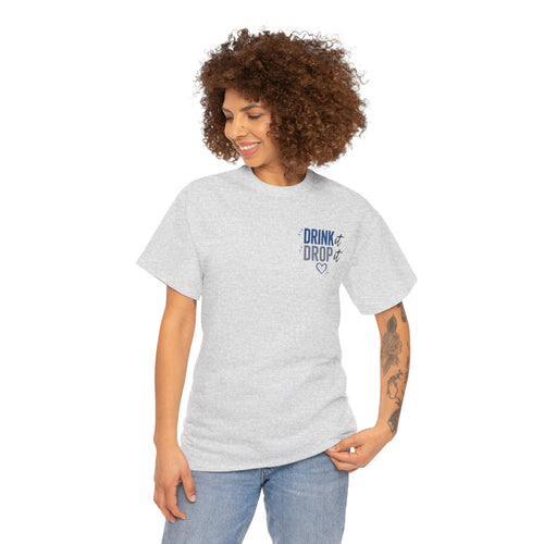 Blue Drink Drop Heart Tee — Cute Minimalist Coffee Graphic T‑Shirt