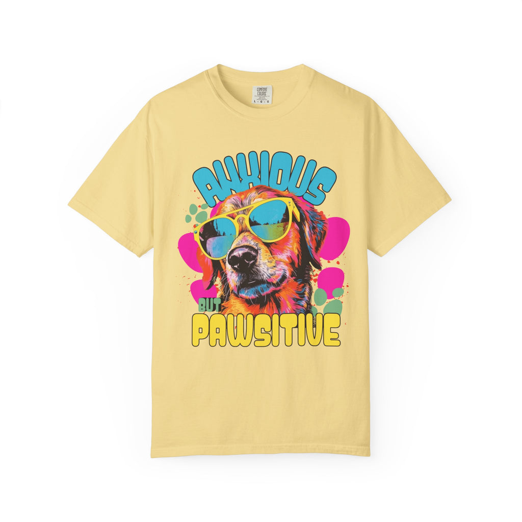 Retro Golden Retriever Shirt, Anxious but Pawsitive Tee, Mental Health Dog Mom, Comfort Colors Colorful Puppy T Shirt, Dog Lover Gift