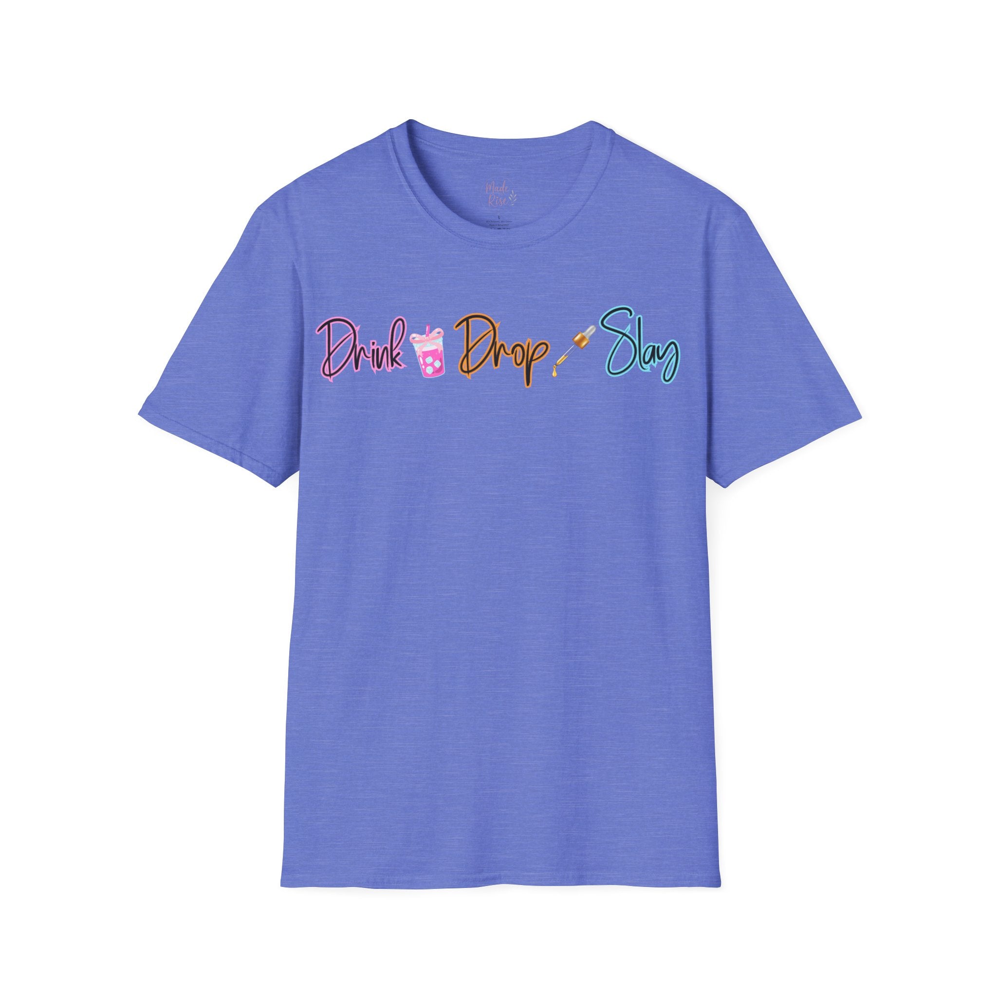 Drink Drop Slay T-Shirt — Fun Boba & Makeup Graphic Tee for Trendy Women