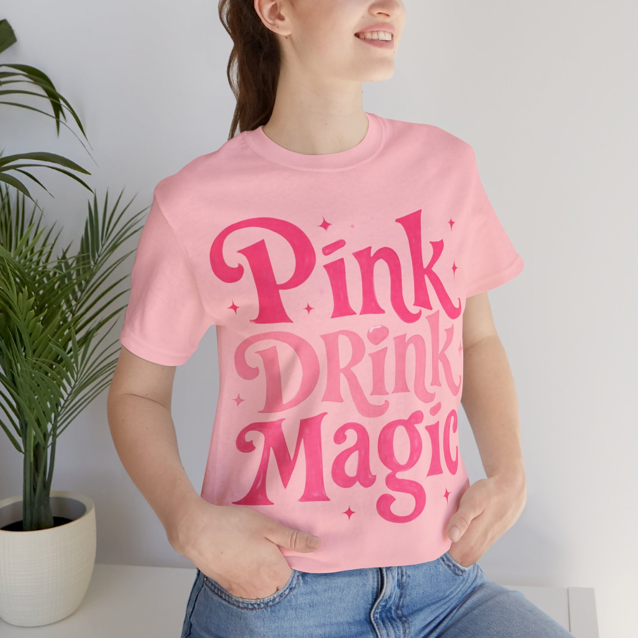 Pink Drink Magic Tee — Cute Retro Script Graphic T-Shirt