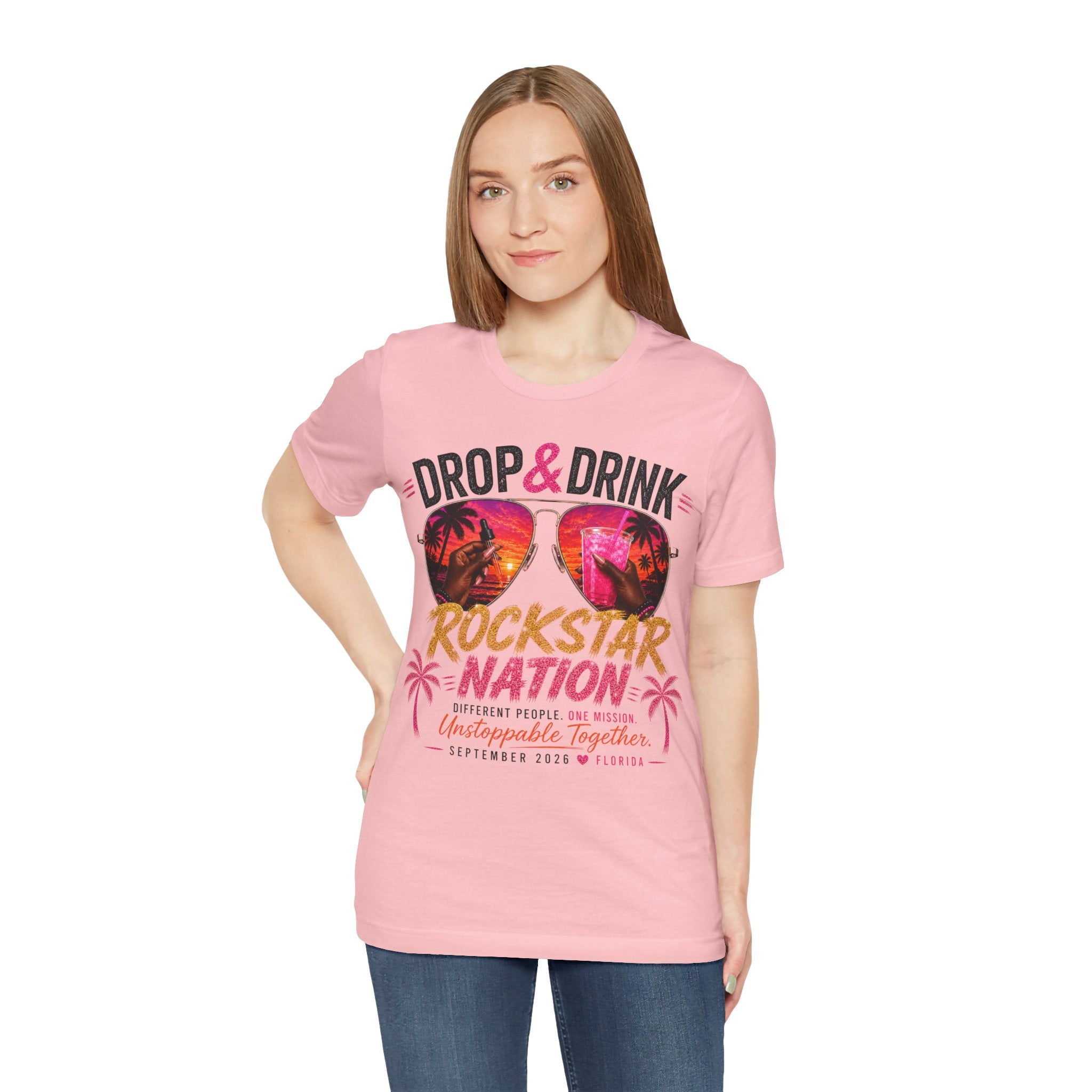 Dark Complexion (women) of Team Black Drop & Drink Beach T‑Shirt –  Sunglasses Graphic