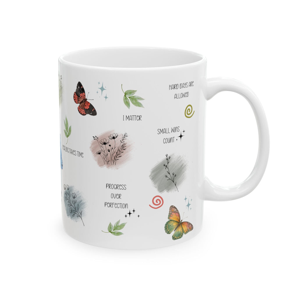 Butterflies and Botanicals Affirmations Mug Ceramic Coffee Cup Daily Reminders Gift Mental Health Awareness kitchen Gift for Her