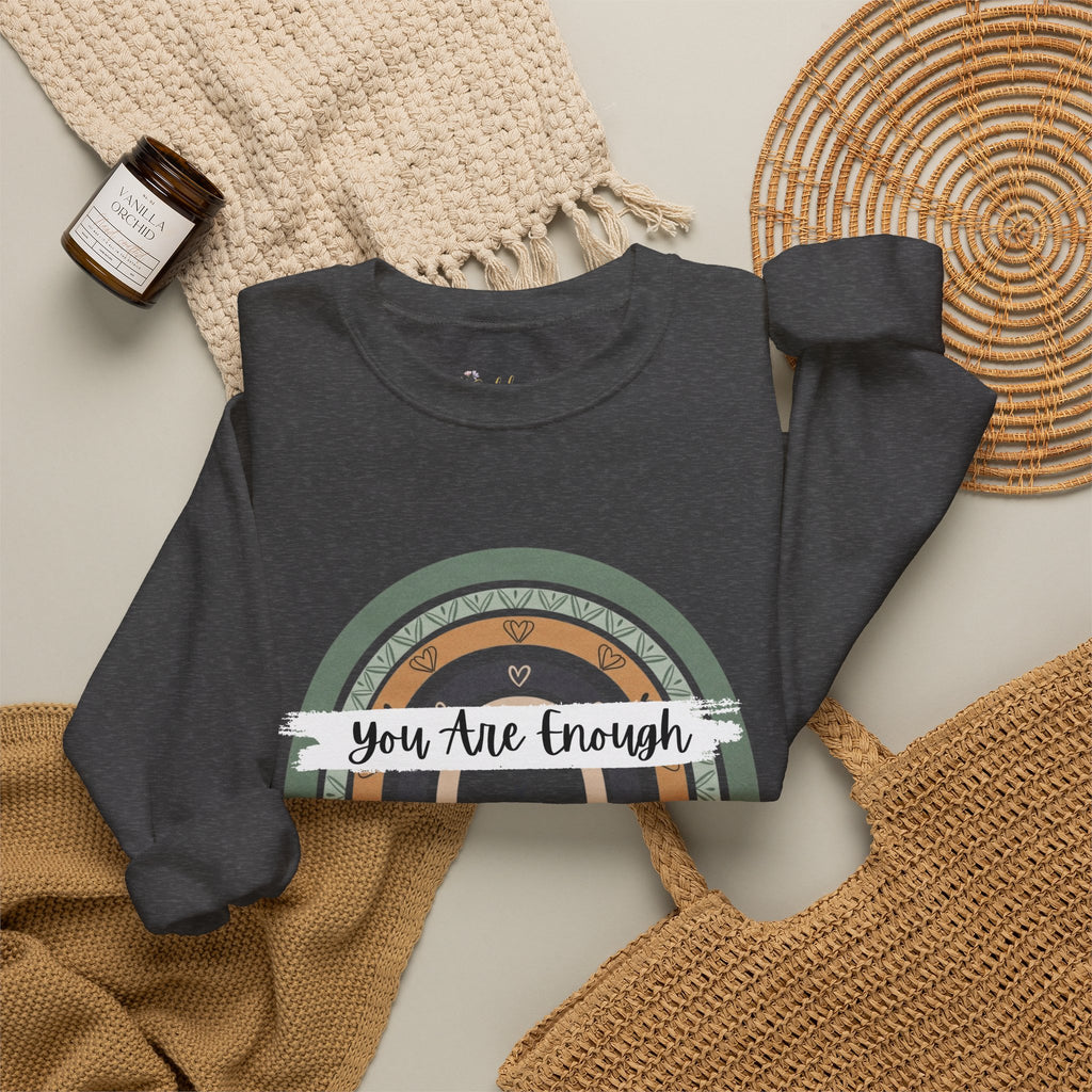 You Are Enough Sweatshirt, Mental Health Sweater, Boho Inspirational Sweatshirt, Rainbow Crewneck Sweatshirt, Cozy Crewneck Sweater
