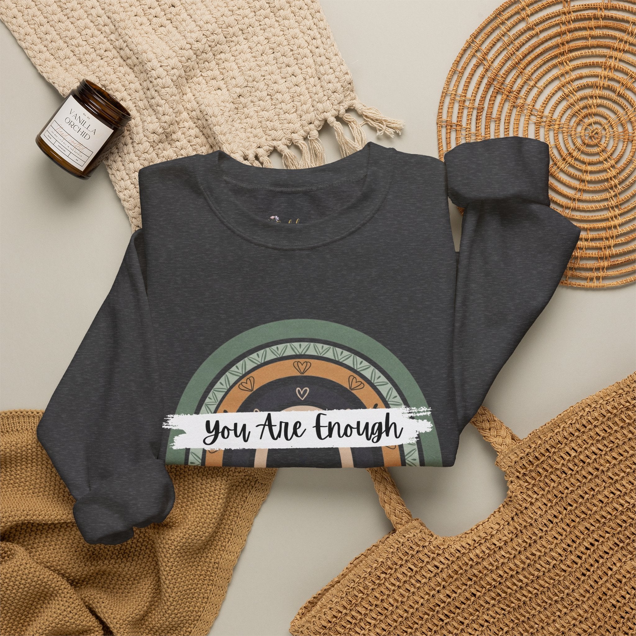 You Are Enough Sweatshirt, Mental Health Sweater, Boho Inspirational Sweatshirt, Rainbow Crewneck Sweatshirt, Cozy Crewneck Sweater