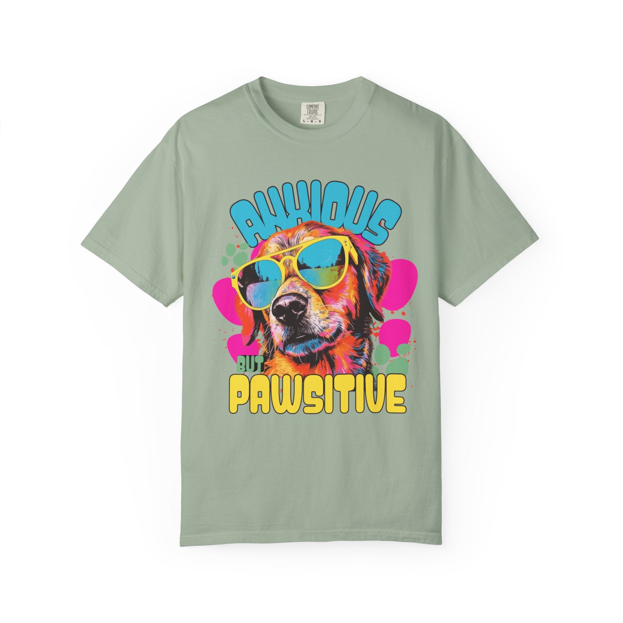 Retro Golden Retriever Shirt, Anxious but Pawsitive Tee, Mental Health Dog Mom, Comfort Colors Colorful Puppy T Shirt, Dog Lover Gift