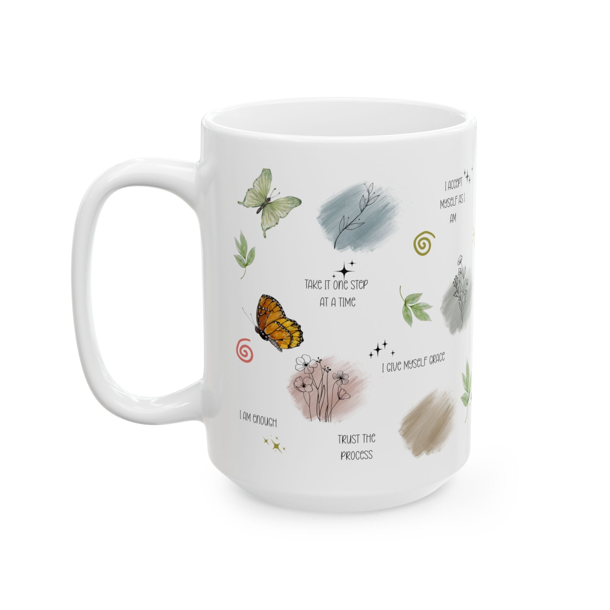 Butterflies and Botanicals Affirmations Mug Ceramic Coffee Cup Daily Reminders Gift Mental Health Awareness kitchen Gift for Her