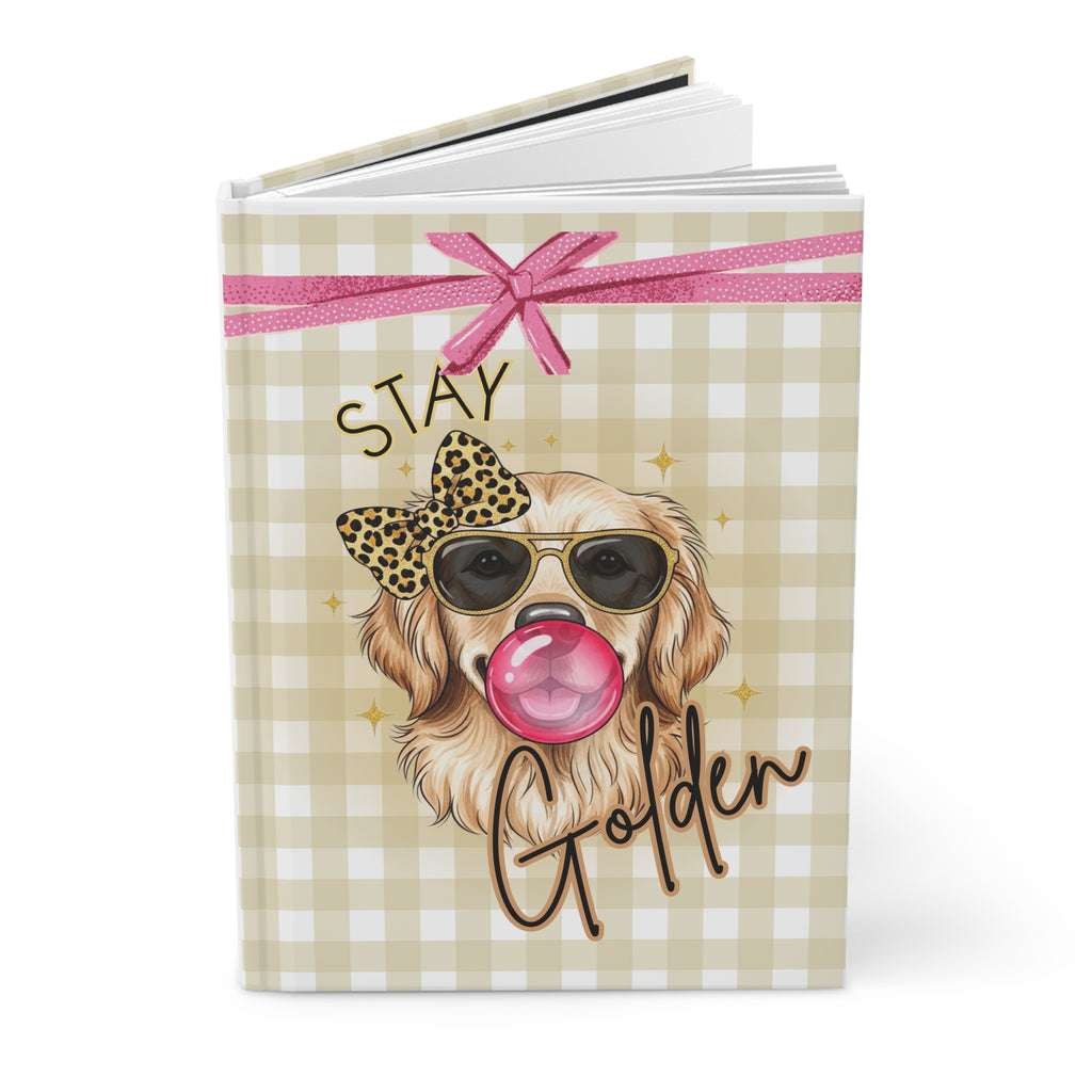 Stay Golden Gingham Personalized Journal, Cute Golden Retriever Notebook, Gratitude Prayer Journal, Dog Lover Gift for Women or Teen