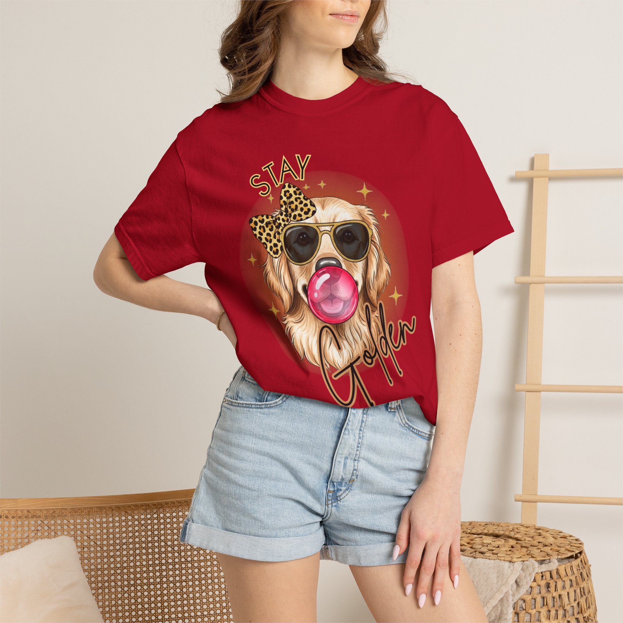 Stay Golden Retriever Shirt, Cute Dog Graphic Tee, Positive Vibes Energy, Bubble Gum Dog T Shirt, Aesthetic Pet Lover Gift, Gift for Her