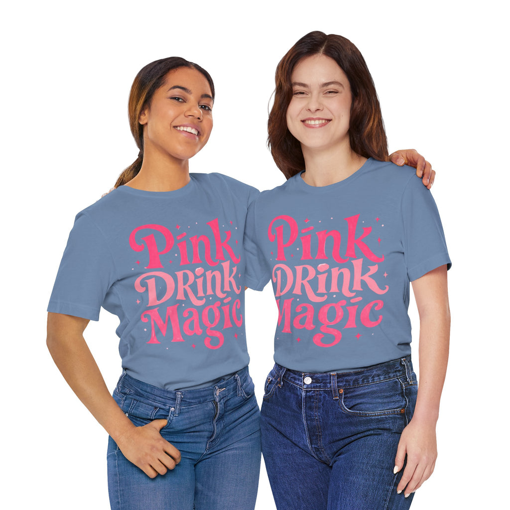 Pink Drink Magic Tee — Cute Retro Script Graphic T-Shirt
