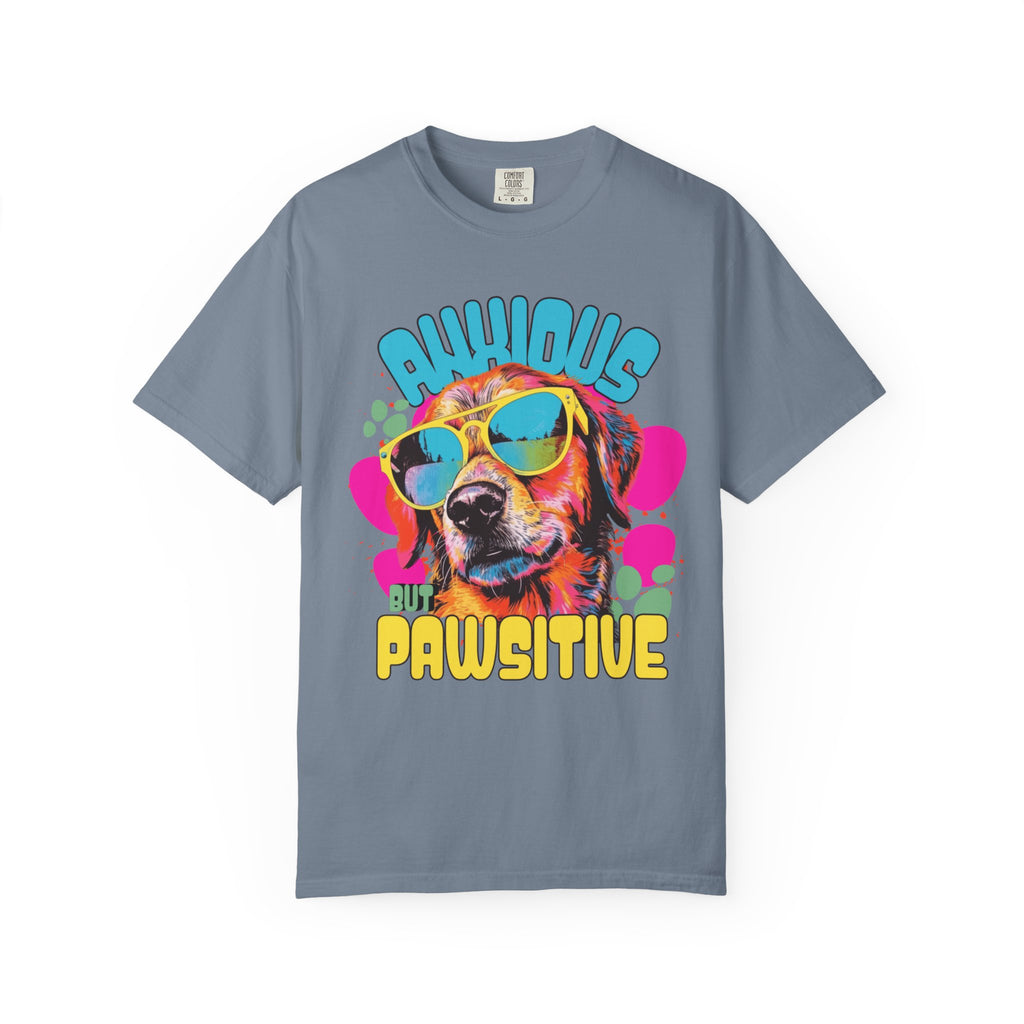 Retro Golden Retriever Shirt, Anxious but Pawsitive Tee, Mental Health Dog Mom, Comfort Colors Colorful Puppy T Shirt, Dog Lover Gift