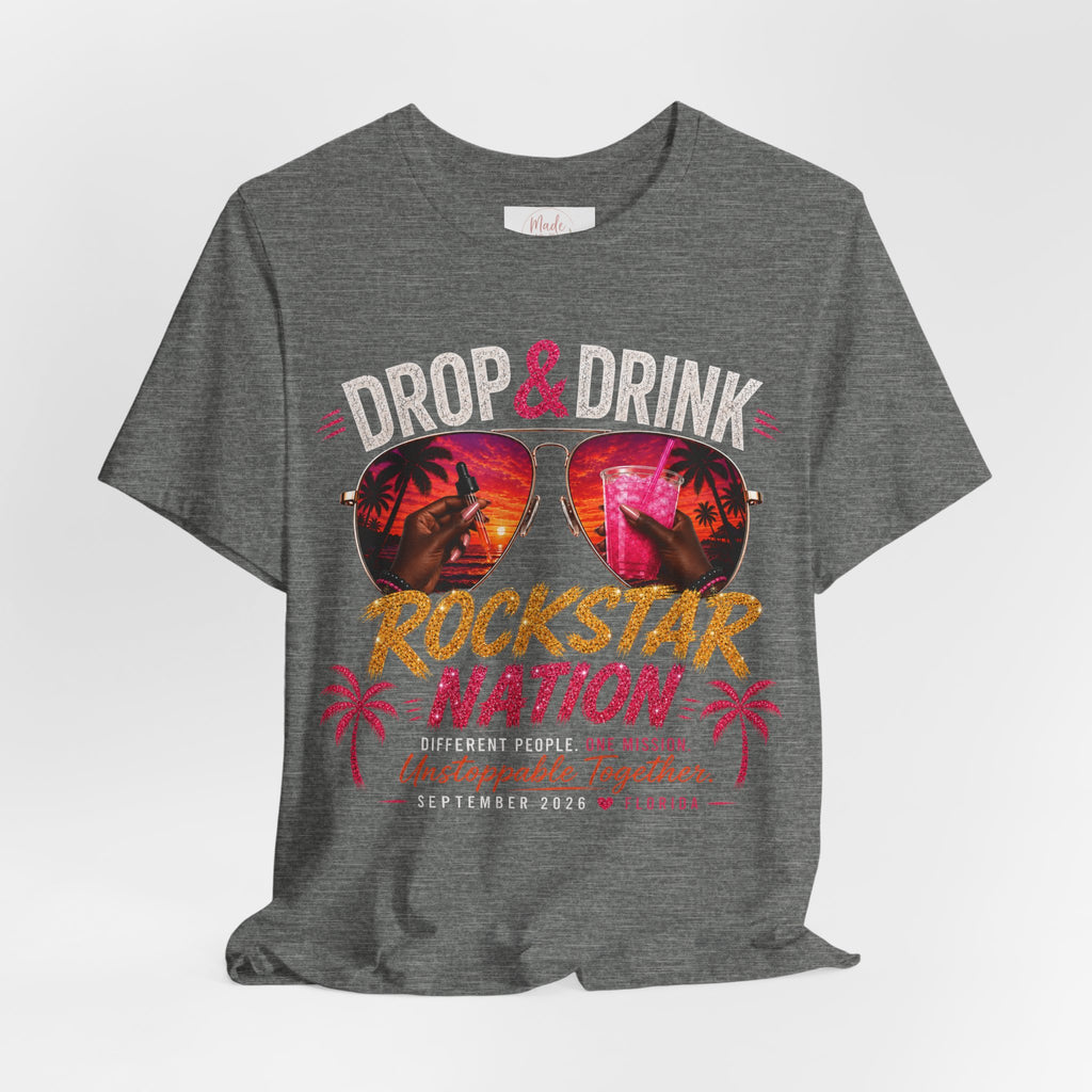 Dark Complexion (women) of Team White Drop & Drink Beach T‑Shirt –  Sunglasses Graphic