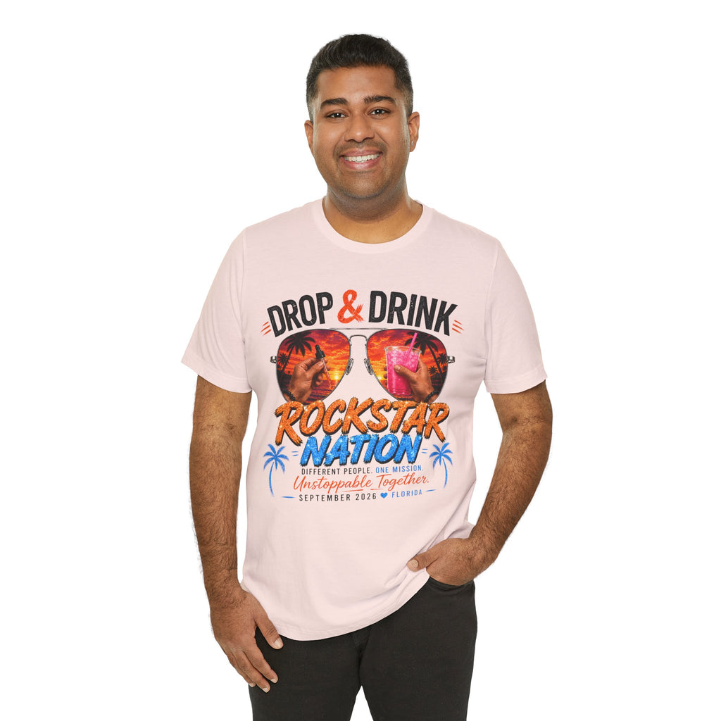 Team Drop & Drink Beach T‑Shirt – Most Likely to Change Lives Sunglasses Graphic