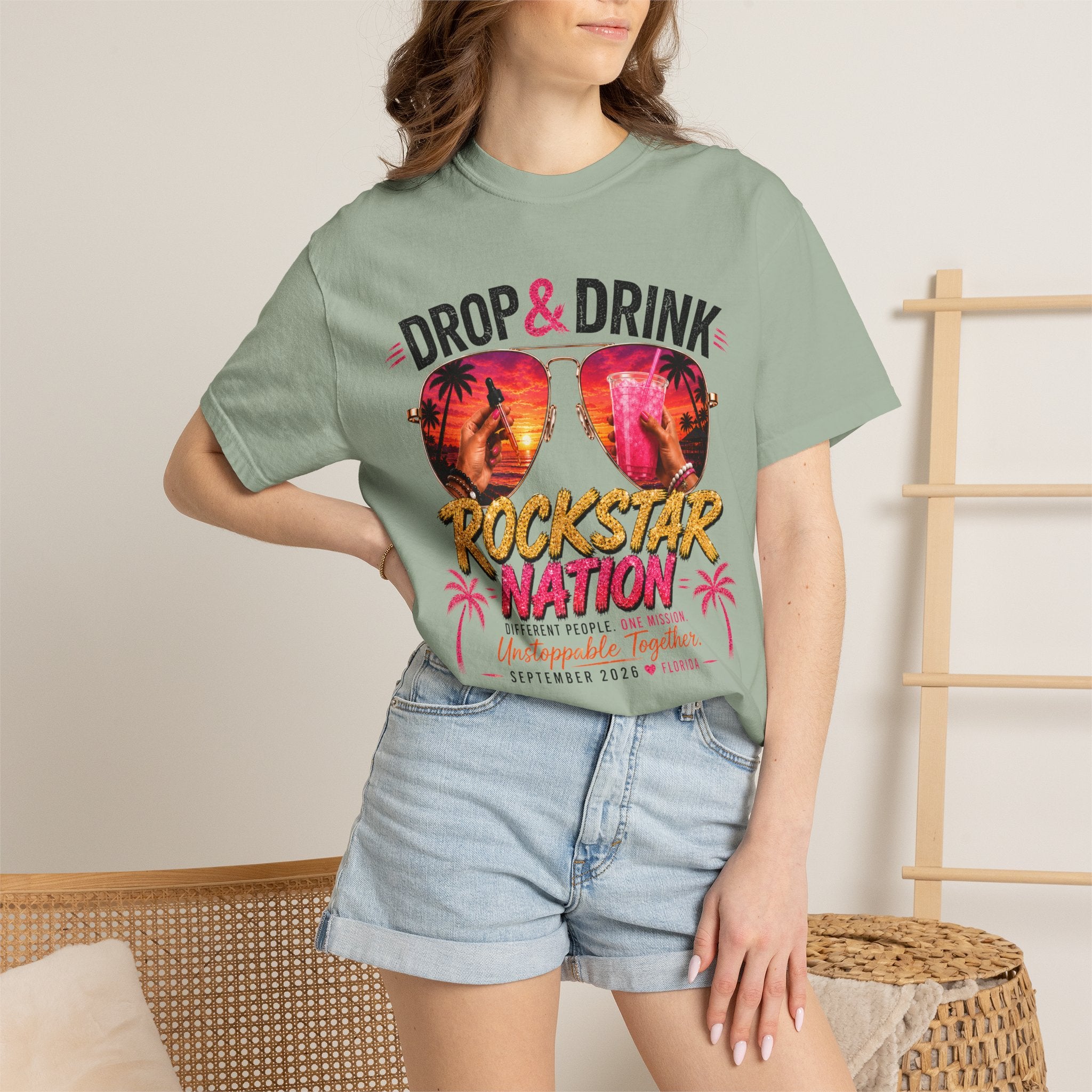 Unisex Drop & Drink Change Lives T-Shirt — Firefighter Sunglasses Graphic Tee