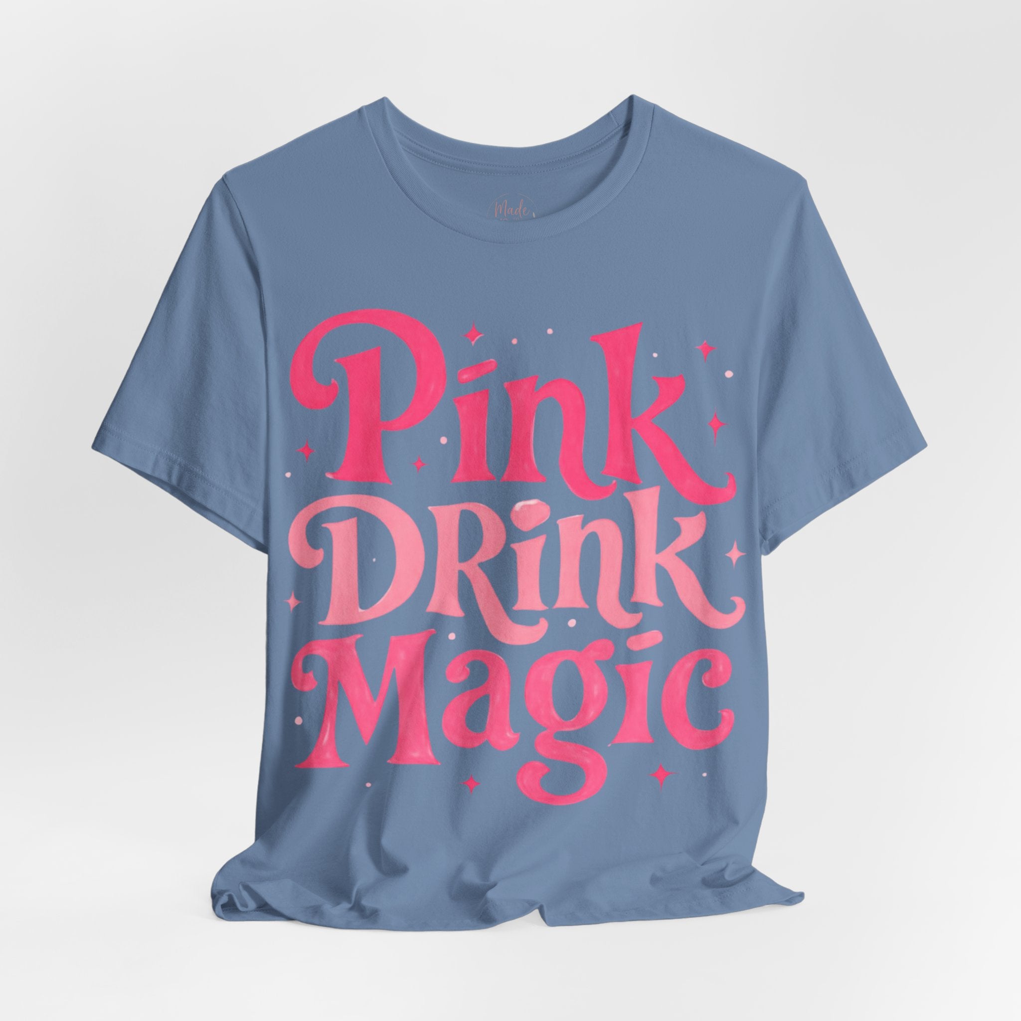 Pink Drink Magic Tee — Cute Retro Script Graphic T-Shirt