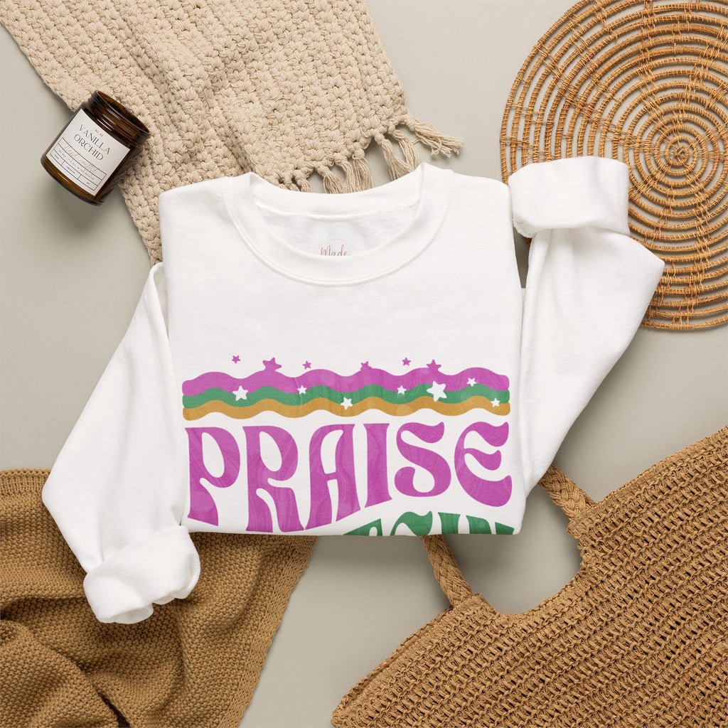 Made to Rise Crewneck Sweatshirt — Retro "Praise Protein Peptides" Graphic