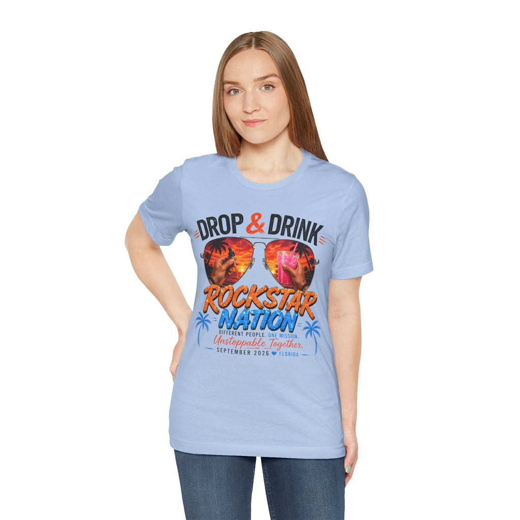 Team Drop & Drink Beach T‑Shirt – Most Likely to Change Lives Sunglasses Graphic