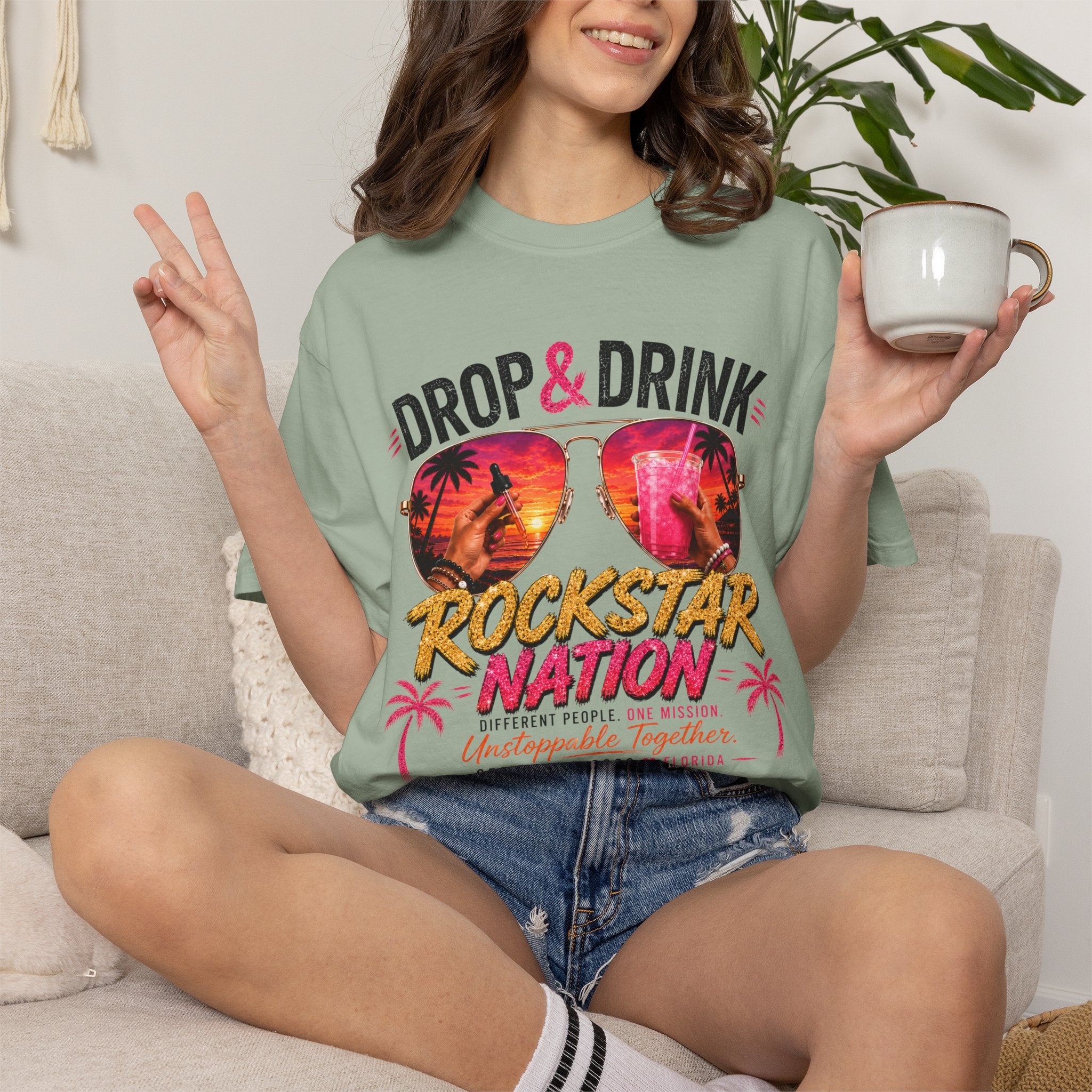 Unisex Drop & Drink Change Lives T-Shirt — Firefighter Sunglasses Graphic Tee