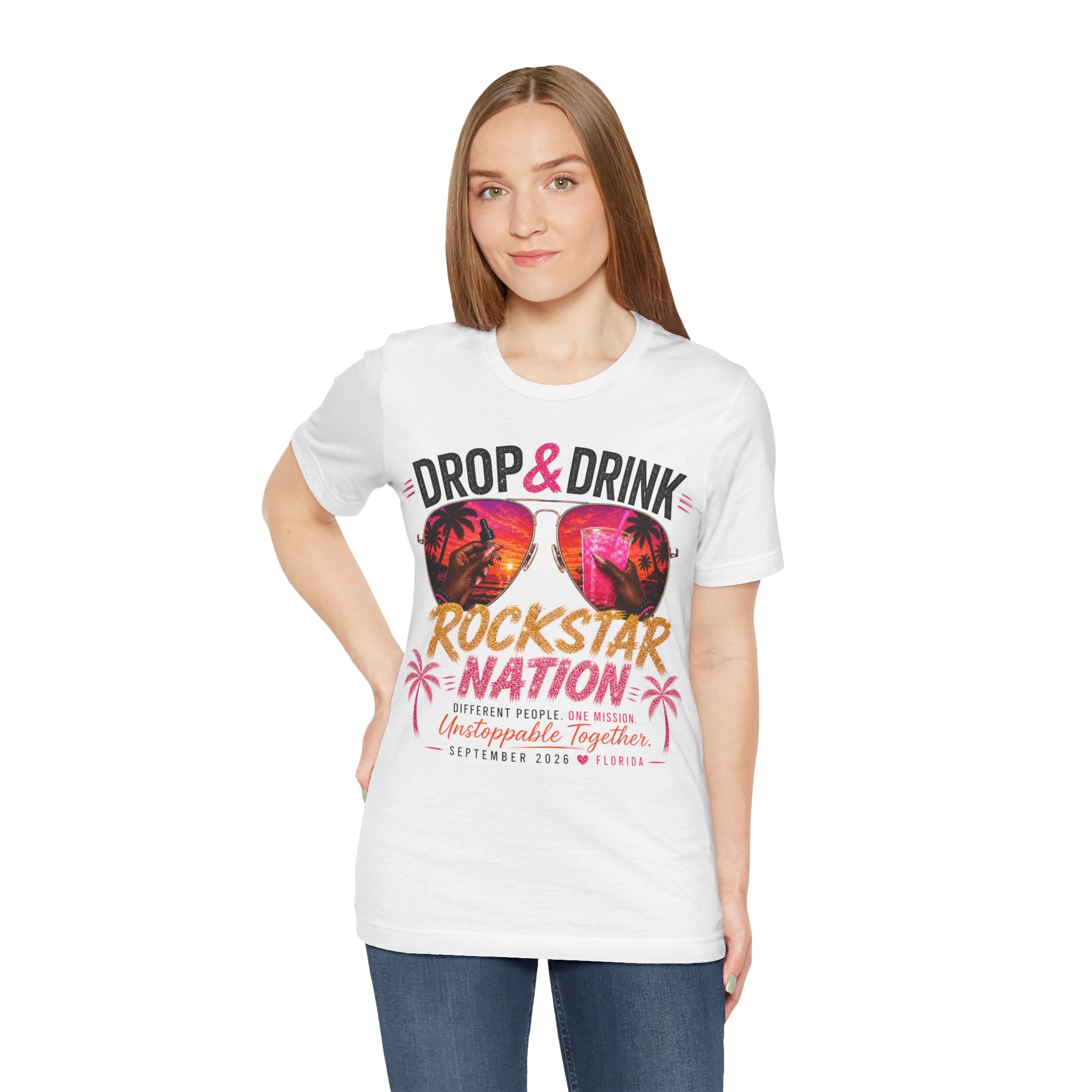 Dark Complexion (women) of Team Black Drop & Drink Beach T‑Shirt –  Sunglasses Graphic