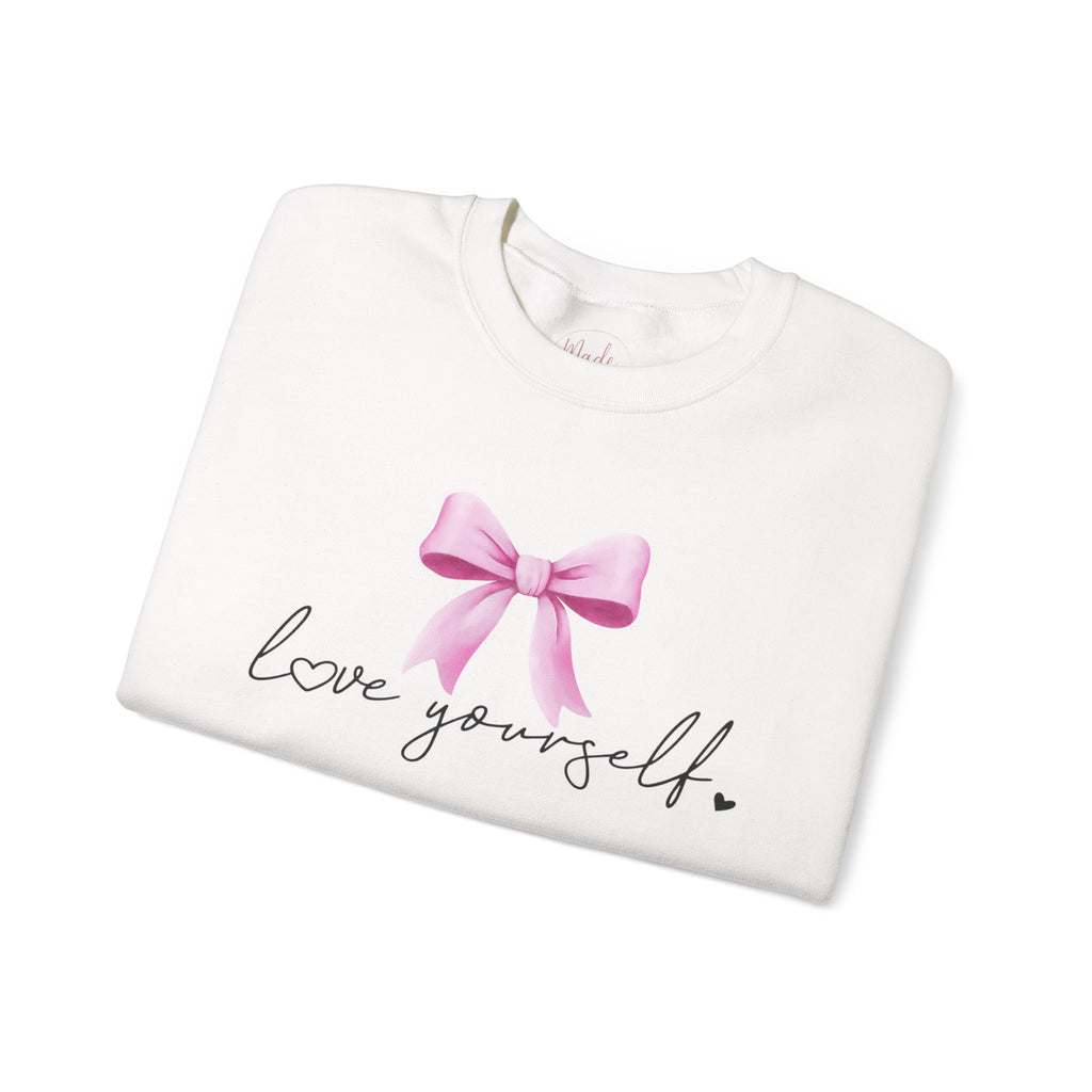 Love Yourself Sweatshirt, Self Love Crewneck Sweatshirt, Motivational Sweatshirt, Pink Bow Sweater, Mental Health Shirt, Positive Apparel