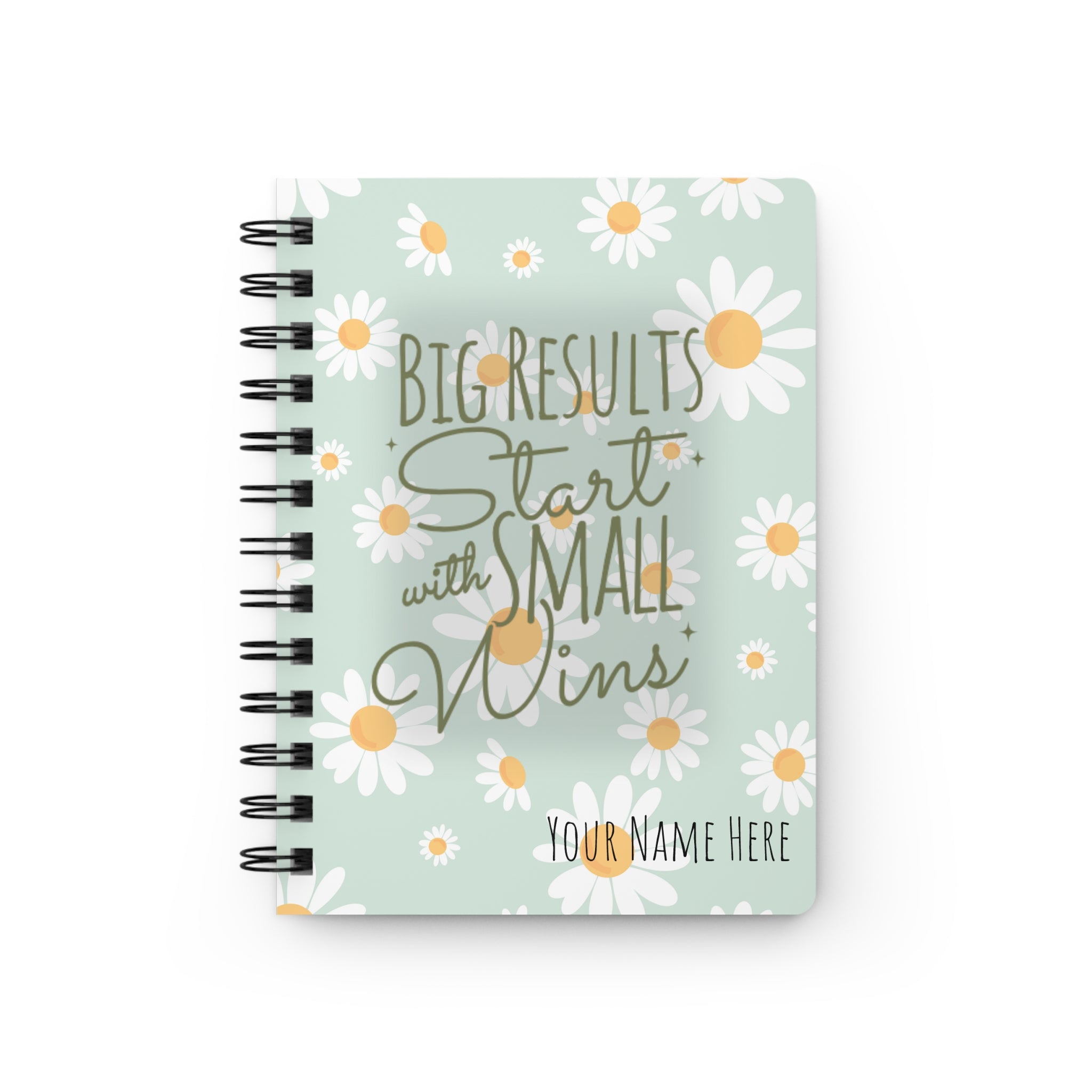 Personalized Daisy Spiral Notebook, Small Wins Habit and Fitness Tracker Journal, Self Care Wellness Log, Mental Health Gift for Her