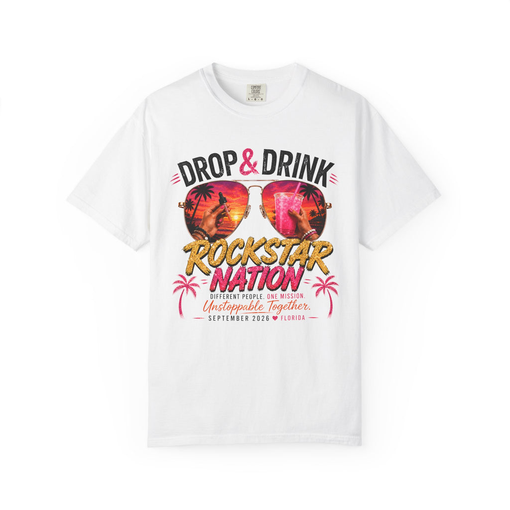 Unisex Drop & Drink Change Lives T-Shirt — Firefighter Sunglasses Graphic Tee