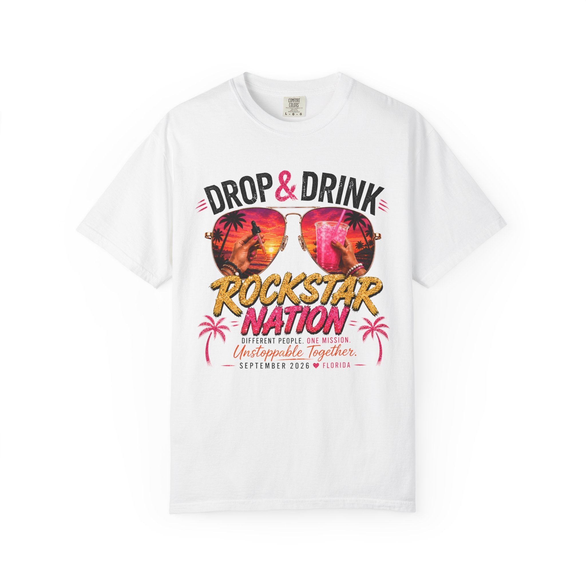 Unisex Drop & Drink Change Lives T-Shirt — Firefighter Sunglasses Graphic Tee