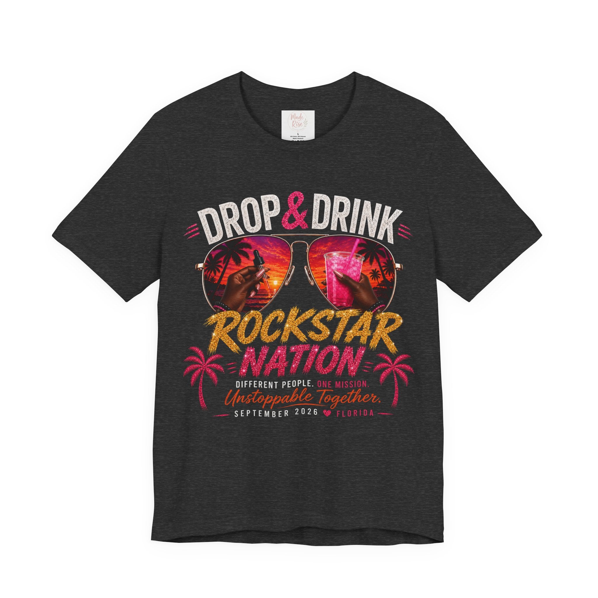 Dark Complexion (women) of Team White Drop & Drink Beach T‑Shirt –  Sunglasses Graphic