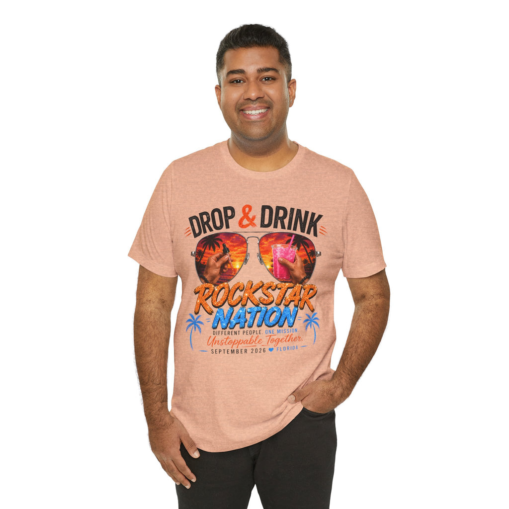 Team Drop & Drink Beach T‑Shirt – Most Likely to Change Lives Sunglasses Graphic