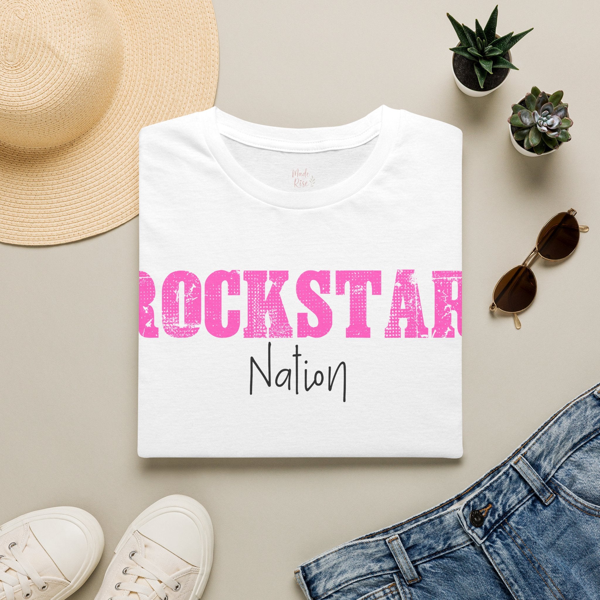 Rockstar Nation T-Shirt — Pink Distressed Graphic Tee