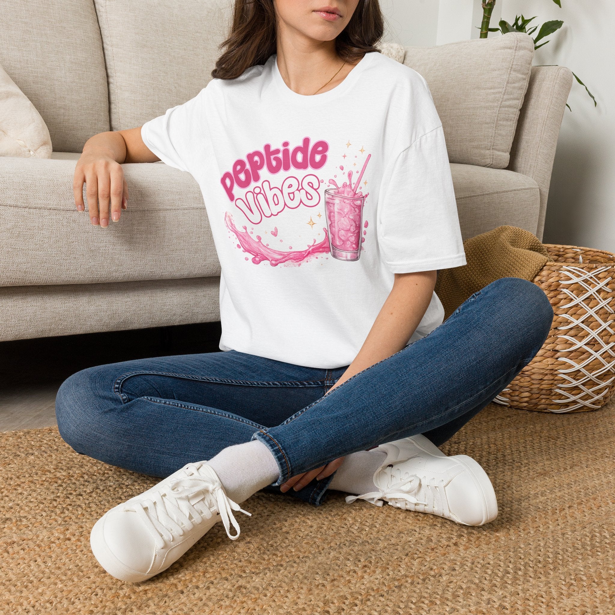 Peptide Vibes T-Shirt — Pink Boba Drink Graphic Tee