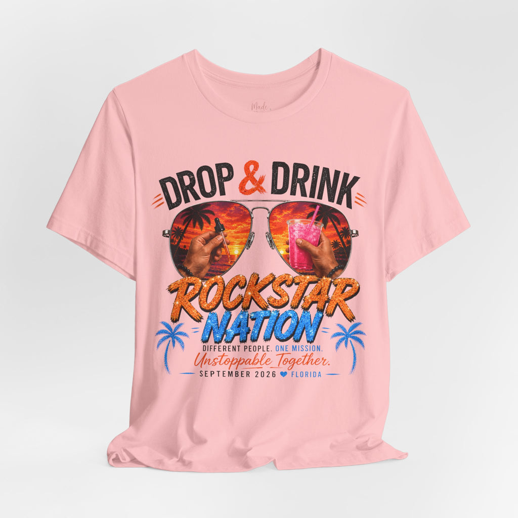 Team Drop & Drink Beach T‑Shirt – Most Likely to Change Lives Sunglasses Graphic