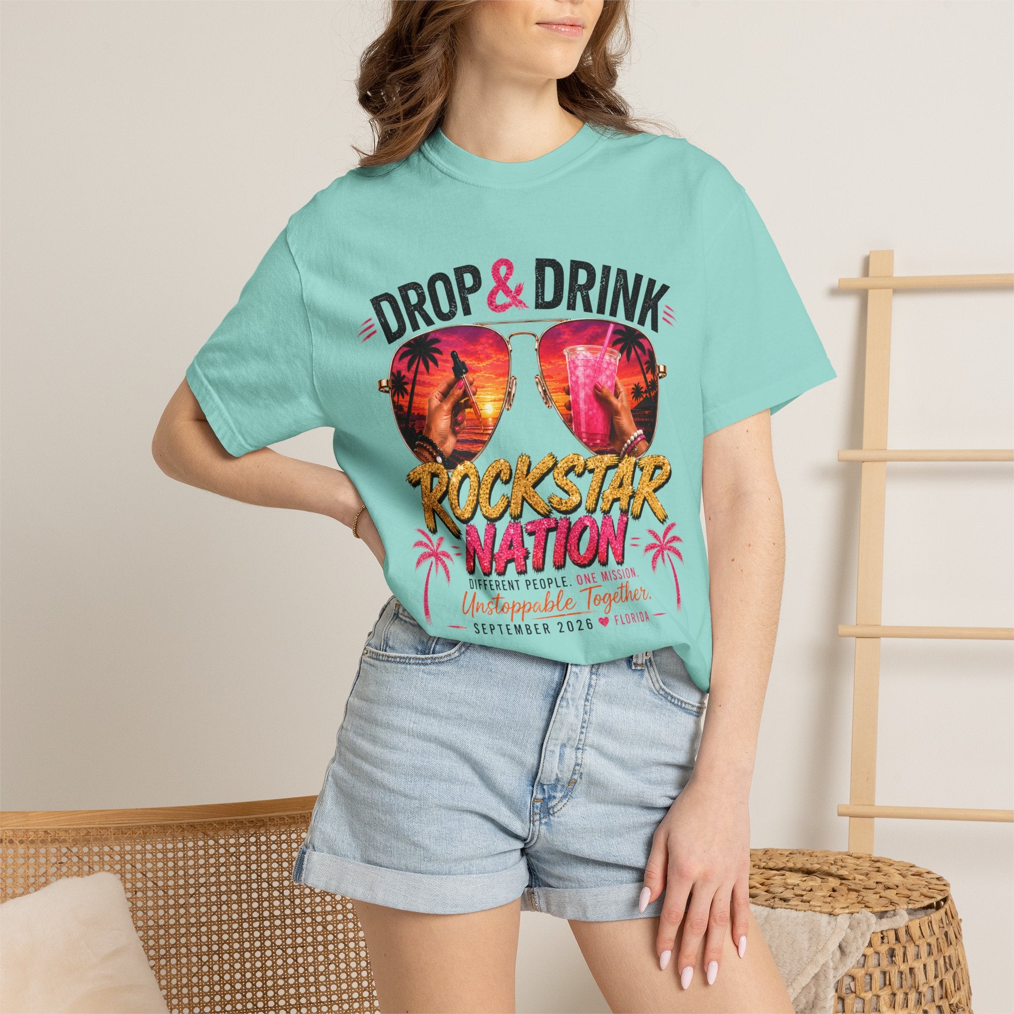 Unisex Drop & Drink Change Lives T-Shirt — Firefighter Sunglasses Graphic Tee