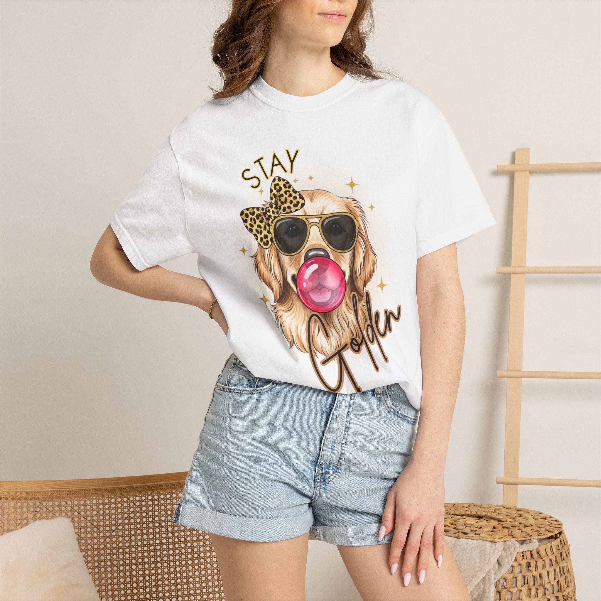 Stay Golden Retriever Shirt, Cute Dog Graphic Tee, Positive Vibes Energy, Bubble Gum Dog T Shirt, Aesthetic Pet Lover Gift, Gift for Her