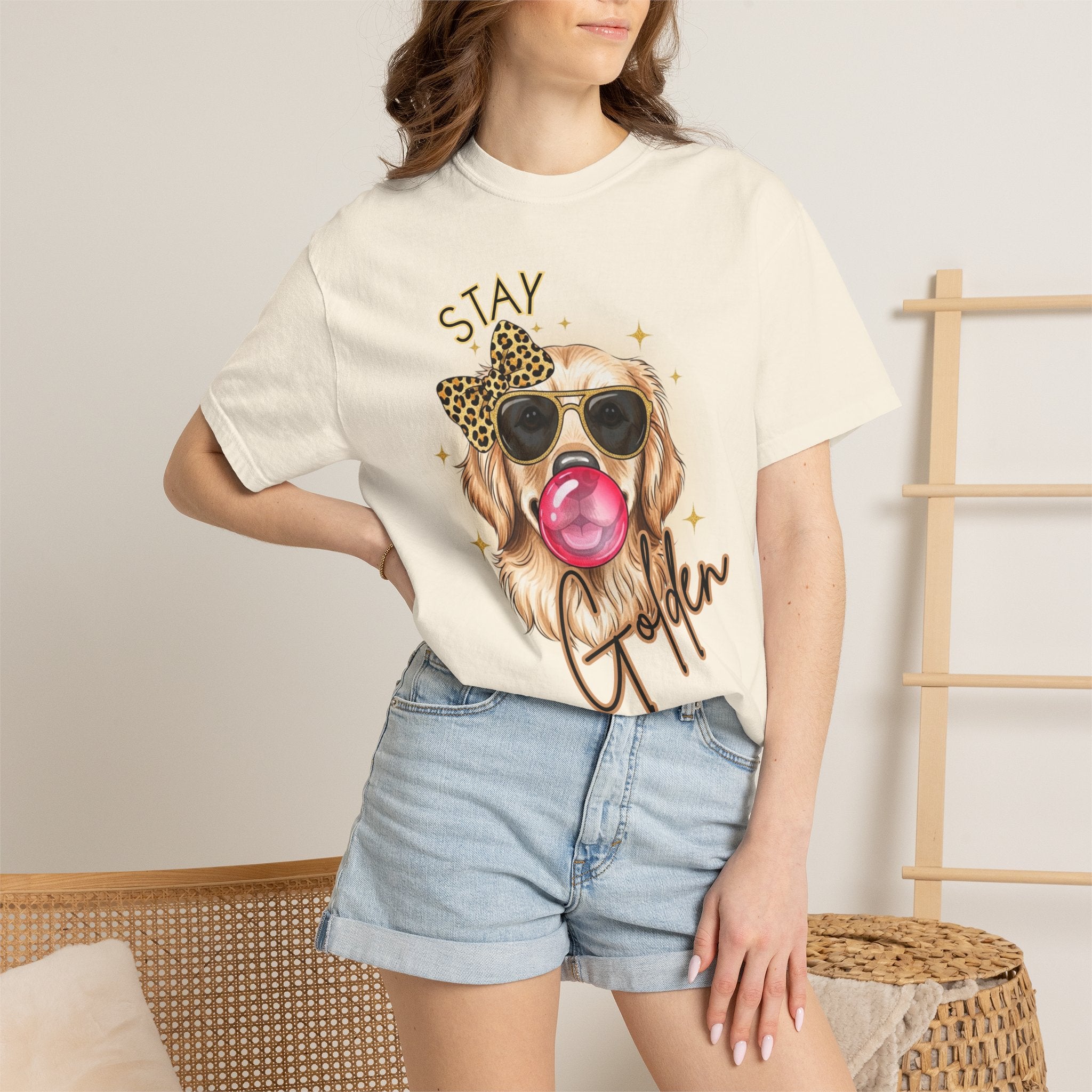 Stay Golden Retriever Shirt, Cute Dog Graphic Tee, Positive Vibes Energy, Bubble Gum Dog T Shirt, Aesthetic Pet Lover Gift, Gift for Her