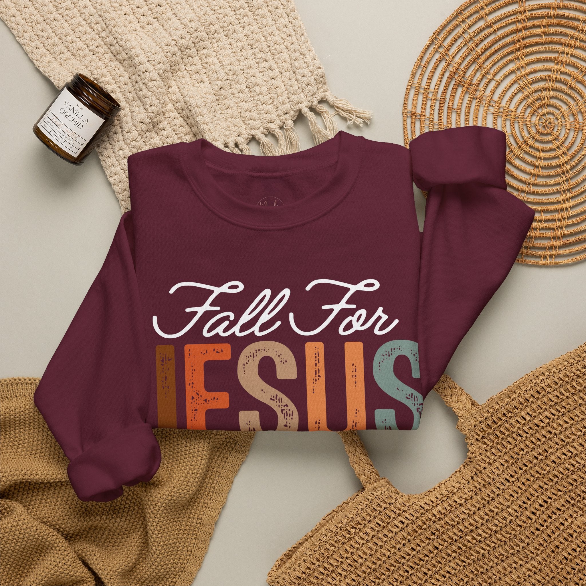 Fall For Jesus  Sweatshirt — Christian Faith Typography Crewneck