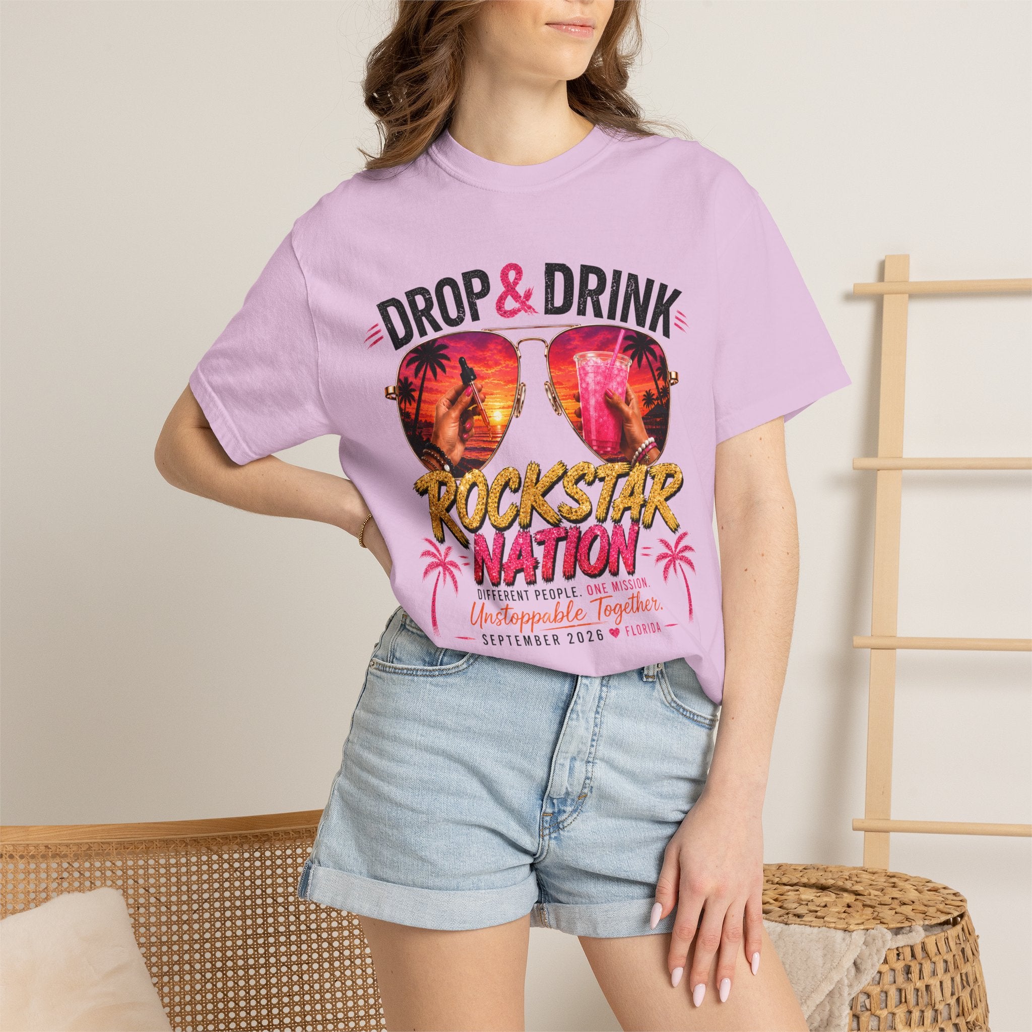 Unisex Drop & Drink Change Lives T-Shirt — Firefighter Sunglasses Graphic Tee