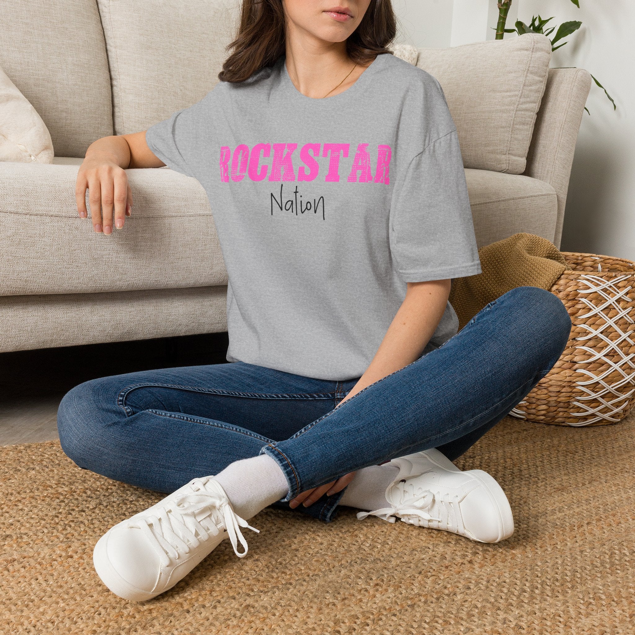 Rockstar Nation T-Shirt — Pink Distressed Graphic Tee